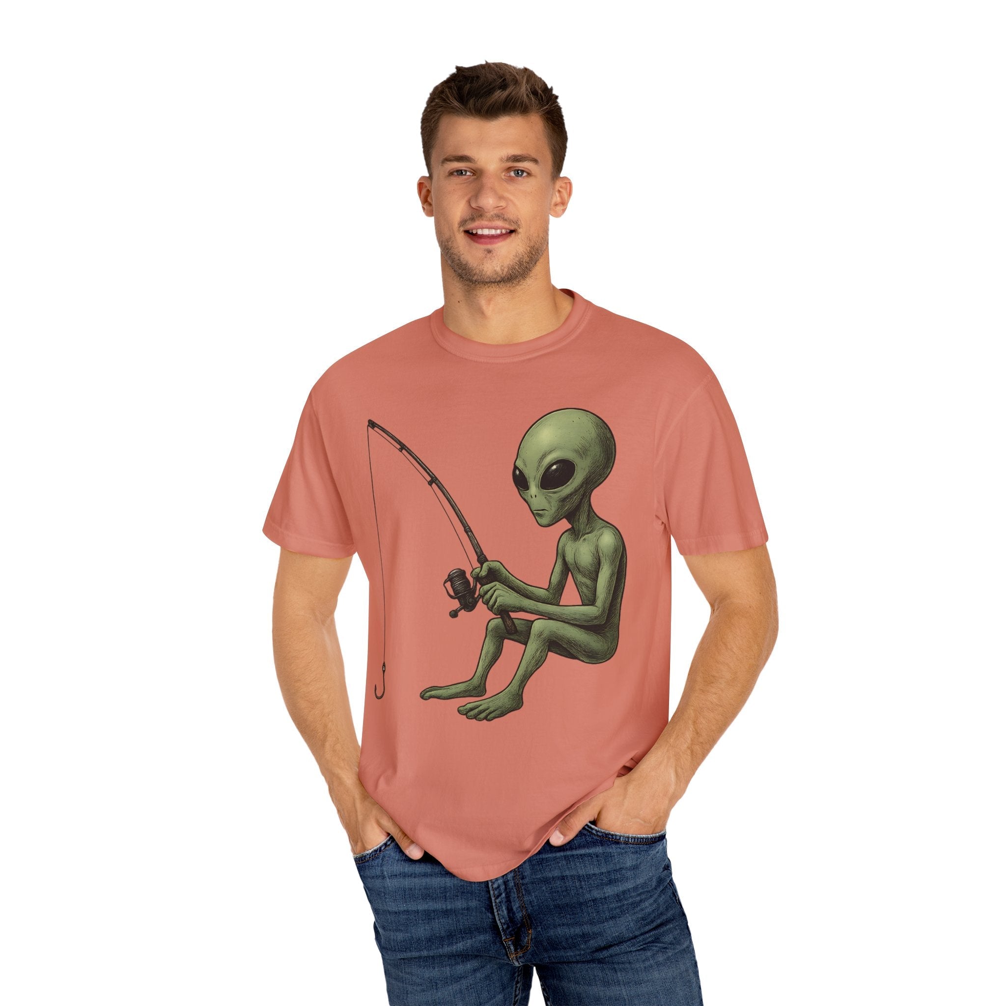 Alien Fishing T-shirt | Unisex Garment - Dyed Tee for Fishing Enthusiasts - Get Tight Gear