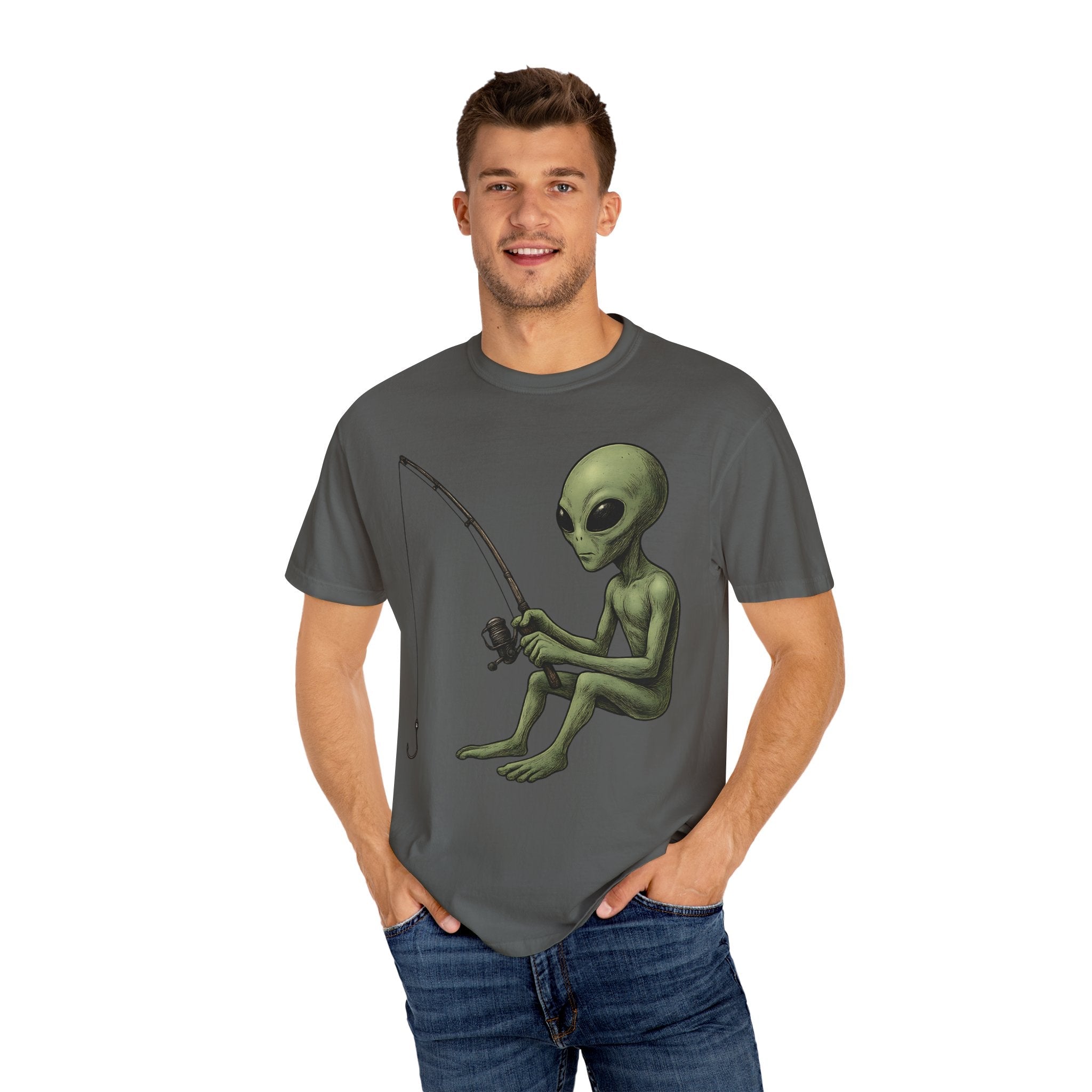 Alien Fishing T-shirt | Unisex Garment - Dyed Tee for Fishing Enthusiasts - Get Tight Gear