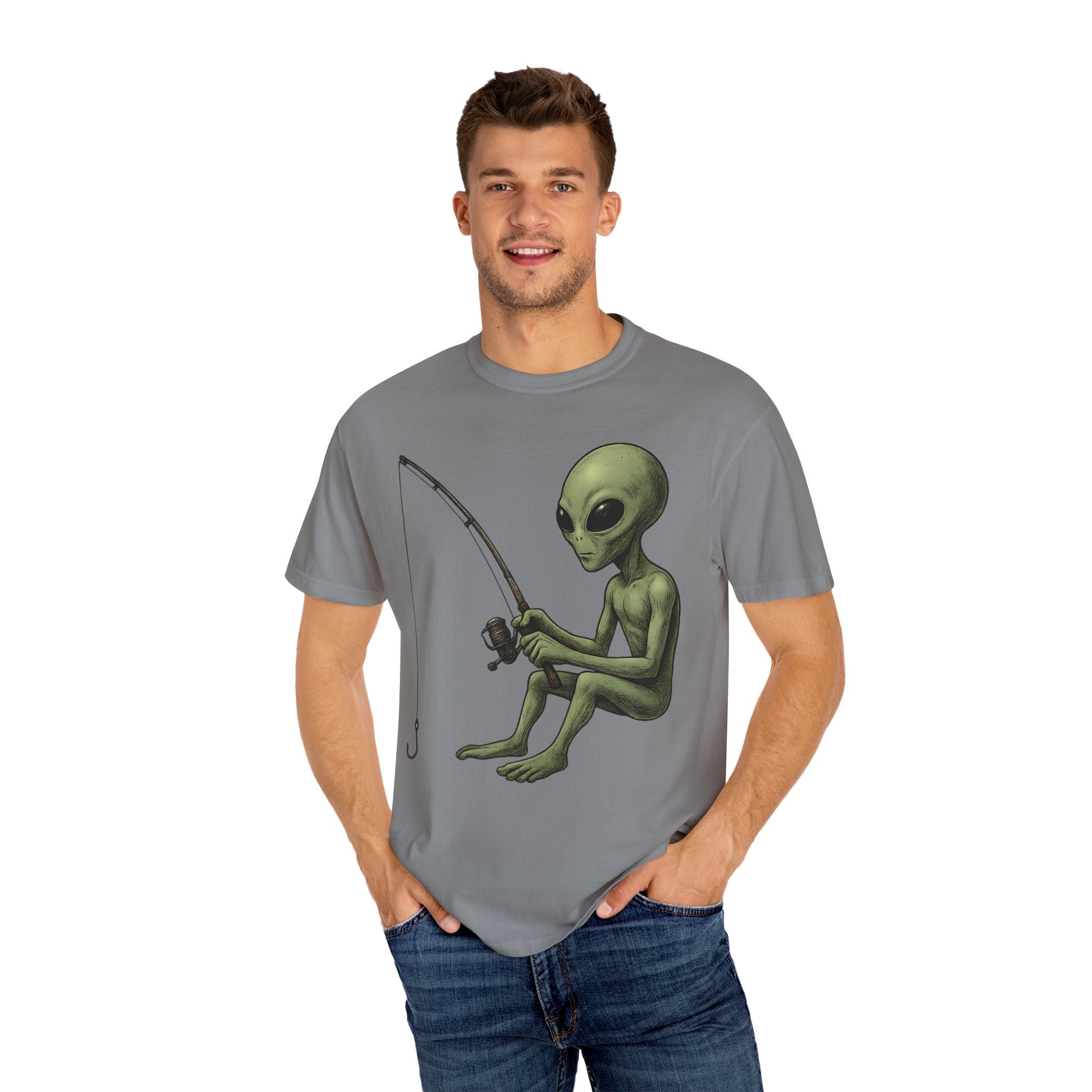 Alien Fishing T-shirt | Unisex Garment - Dyed Tee for Fishing Enthusiasts - Get Tight Gear