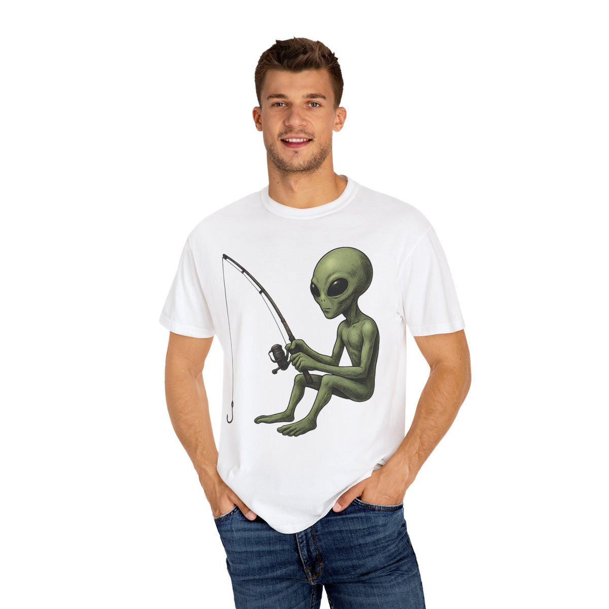 Alien Fishing T-shirt | Unisex Garment - Dyed Tee for Fishing Enthusiasts - Get Tight Gear
