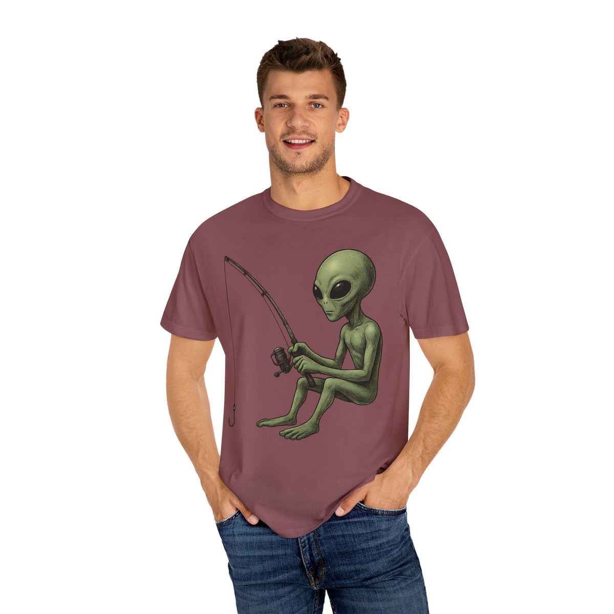 Alien Fishing T-shirt | Unisex Garment - Dyed Tee for Fishing Enthusiasts - Get Tight Gear