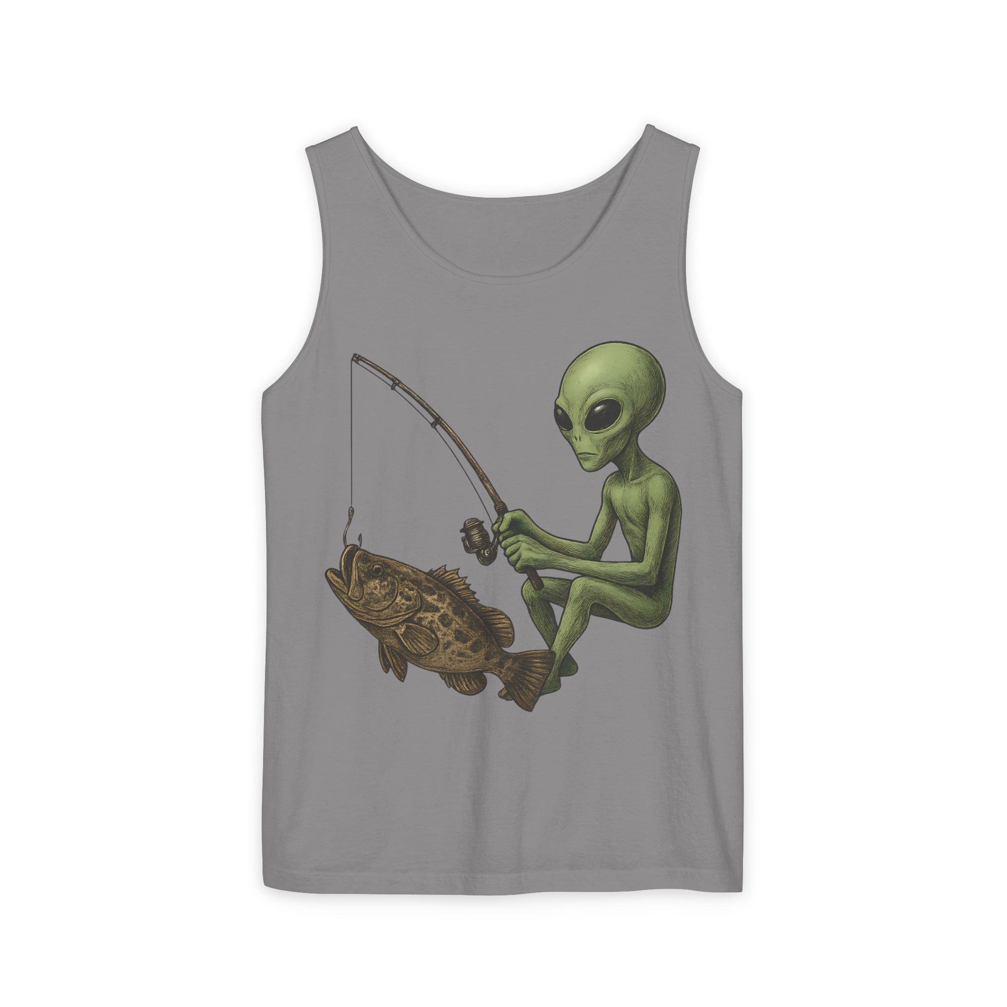 Alien Fishing Tank Top | Unisex Garment - Dyed Sleeveless Tee - Get Tight Gear