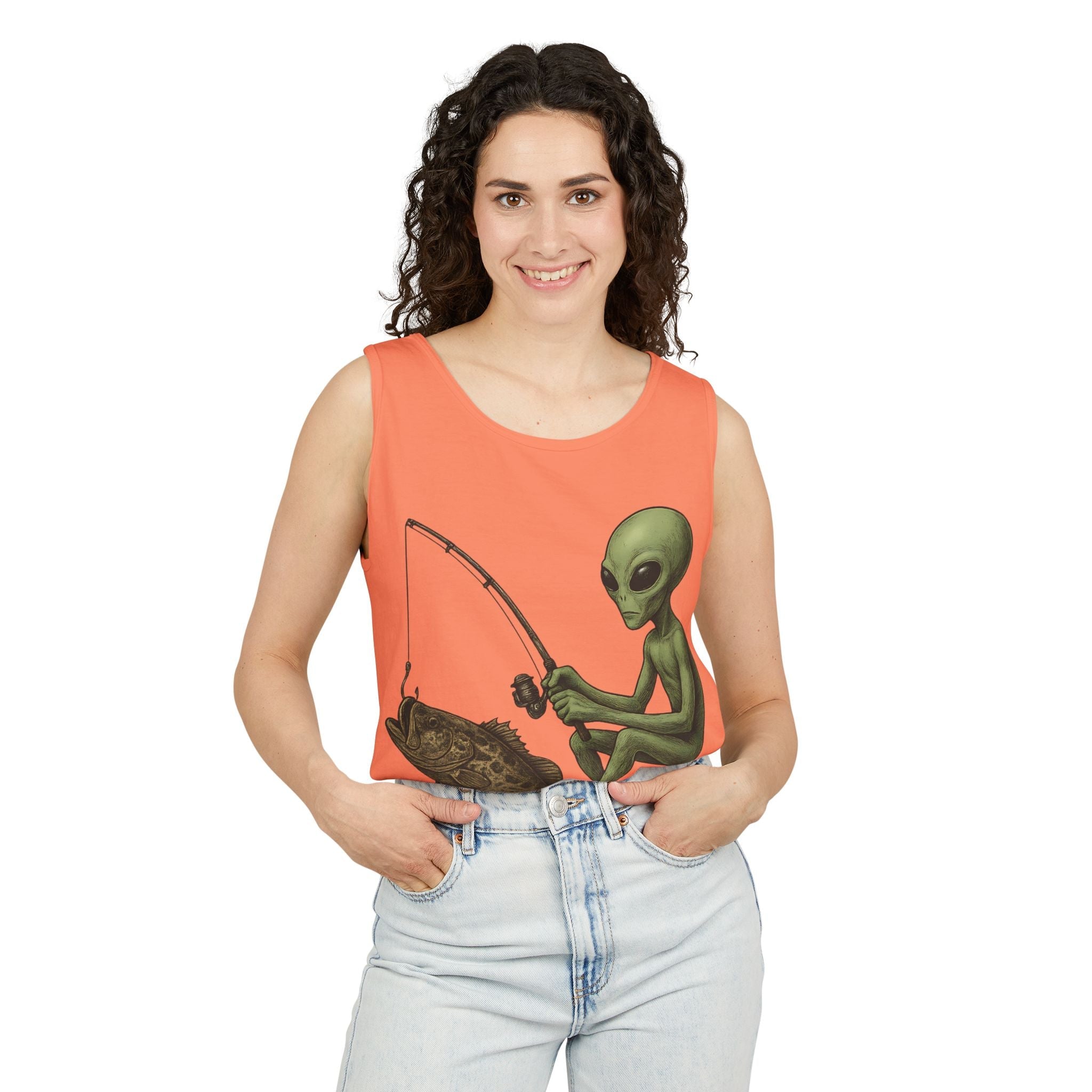 Alien Fishing Tank Top | Unisex Garment - Dyed Sleeveless Tee - Get Tight Gear