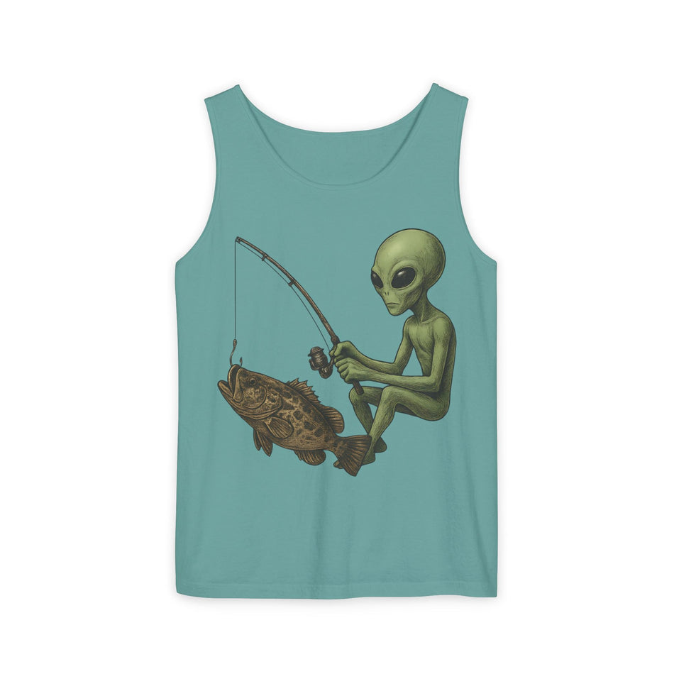 Alien Fishing Tank Top | Unisex Garment - Dyed Sleeveless Tee - Get Tight Gear