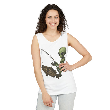 Alien Fishing Tank Top | Unisex Garment - Dyed Sleeveless Tee - Get Tight Gear