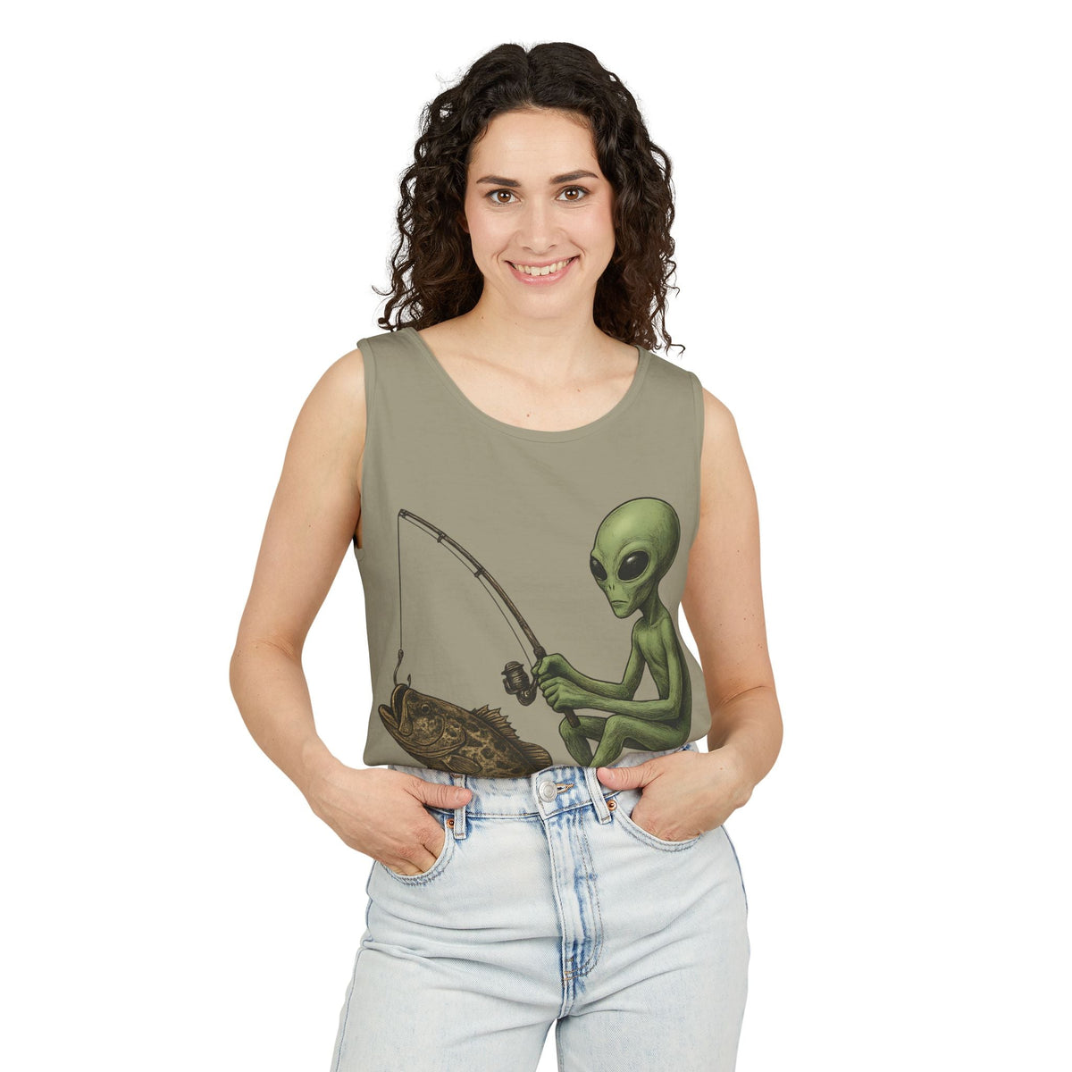 Alien Fishing Tank Top | Unisex Garment - Dyed Sleeveless Tee - Get Tight Gear
