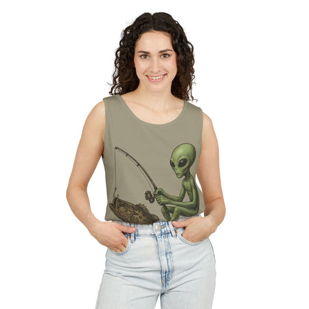 Alien Fishing Tank Top | Unisex Garment - Dyed Sleeveless Tee - Get Tight Gear