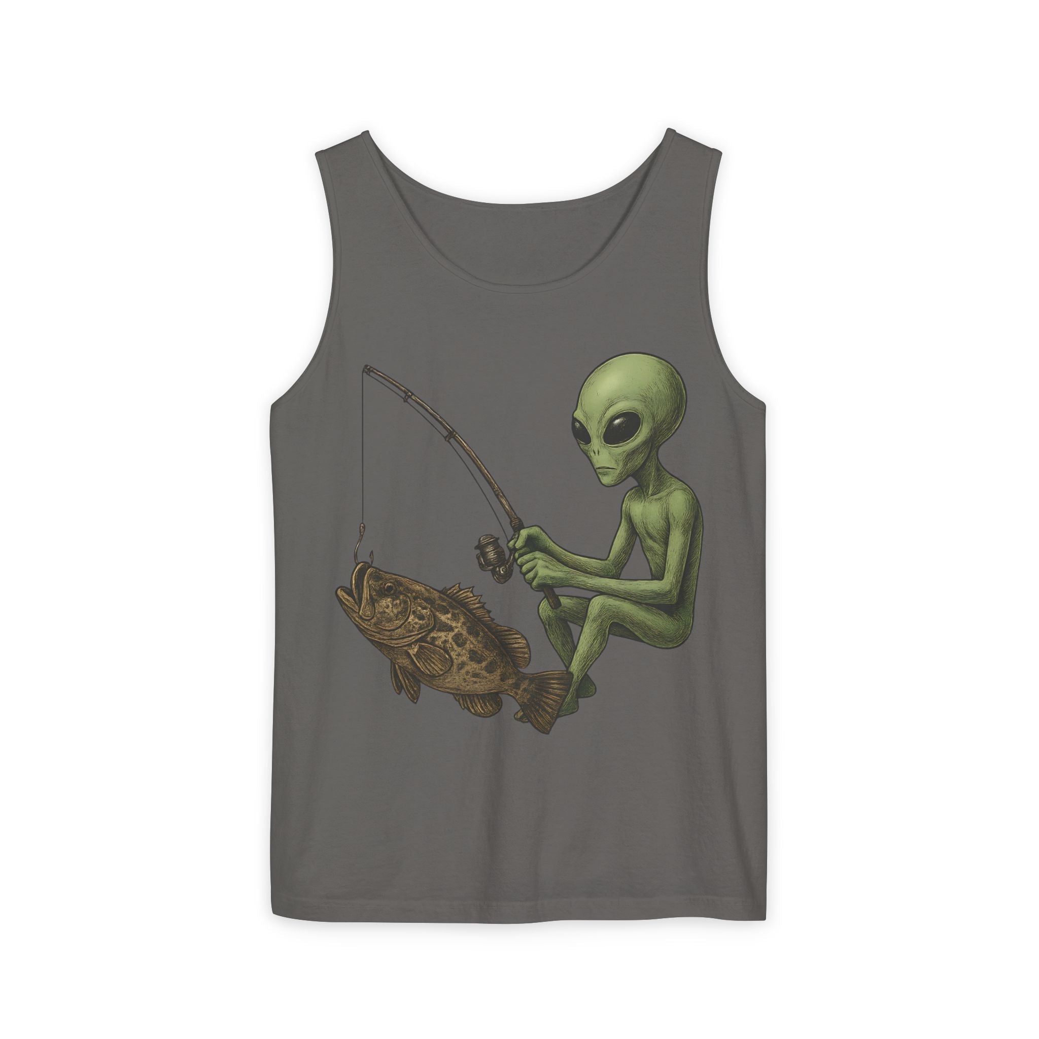 Alien Fishing Tank Top | Unisex Garment - Dyed Sleeveless Tee - Get Tight Gear