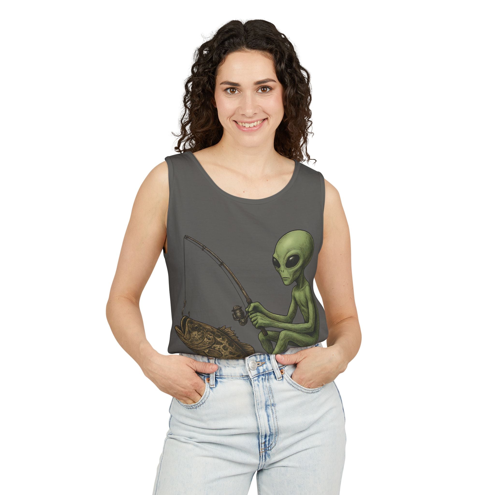 Alien Fishing Tank Top | Unisex Garment - Dyed Sleeveless Tee - Get Tight Gear