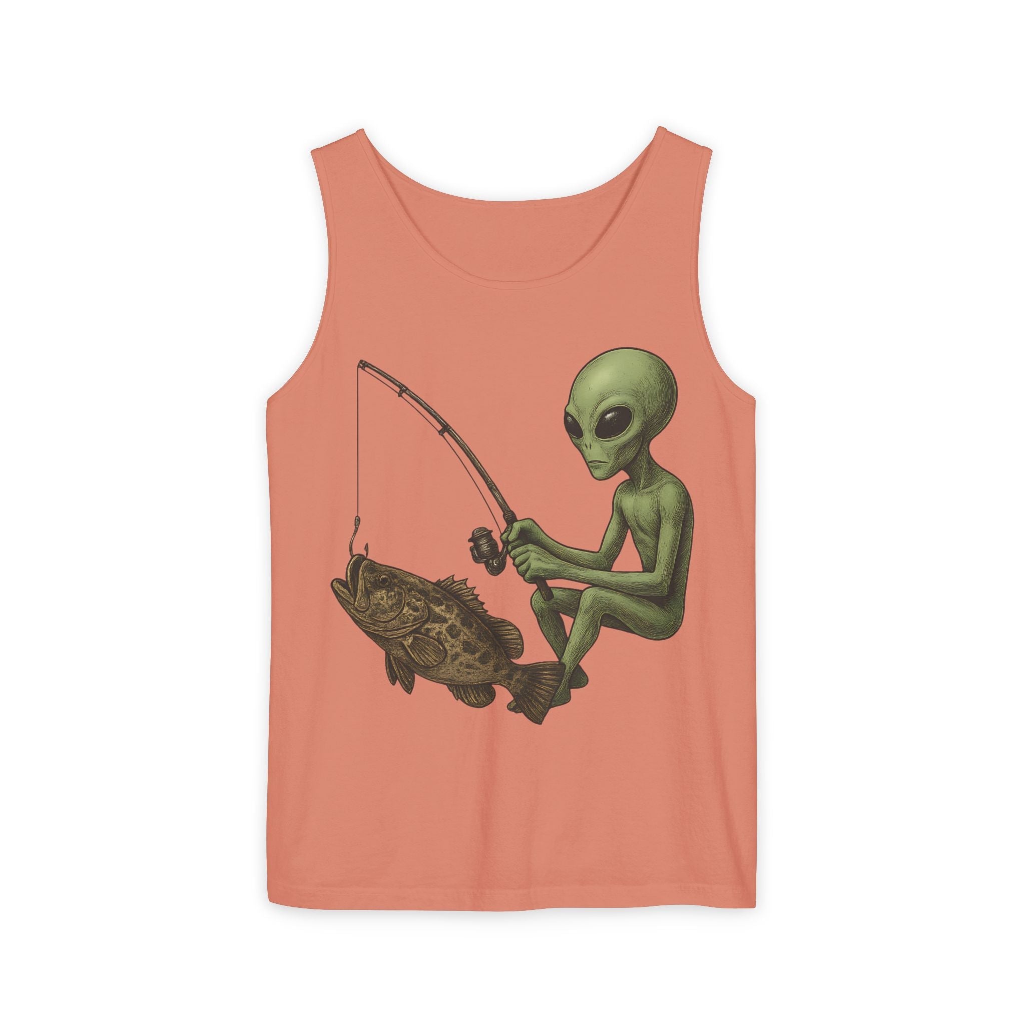 Alien Fishing Tank Top | Unisex Garment - Dyed Sleeveless Tee - Get Tight Gear