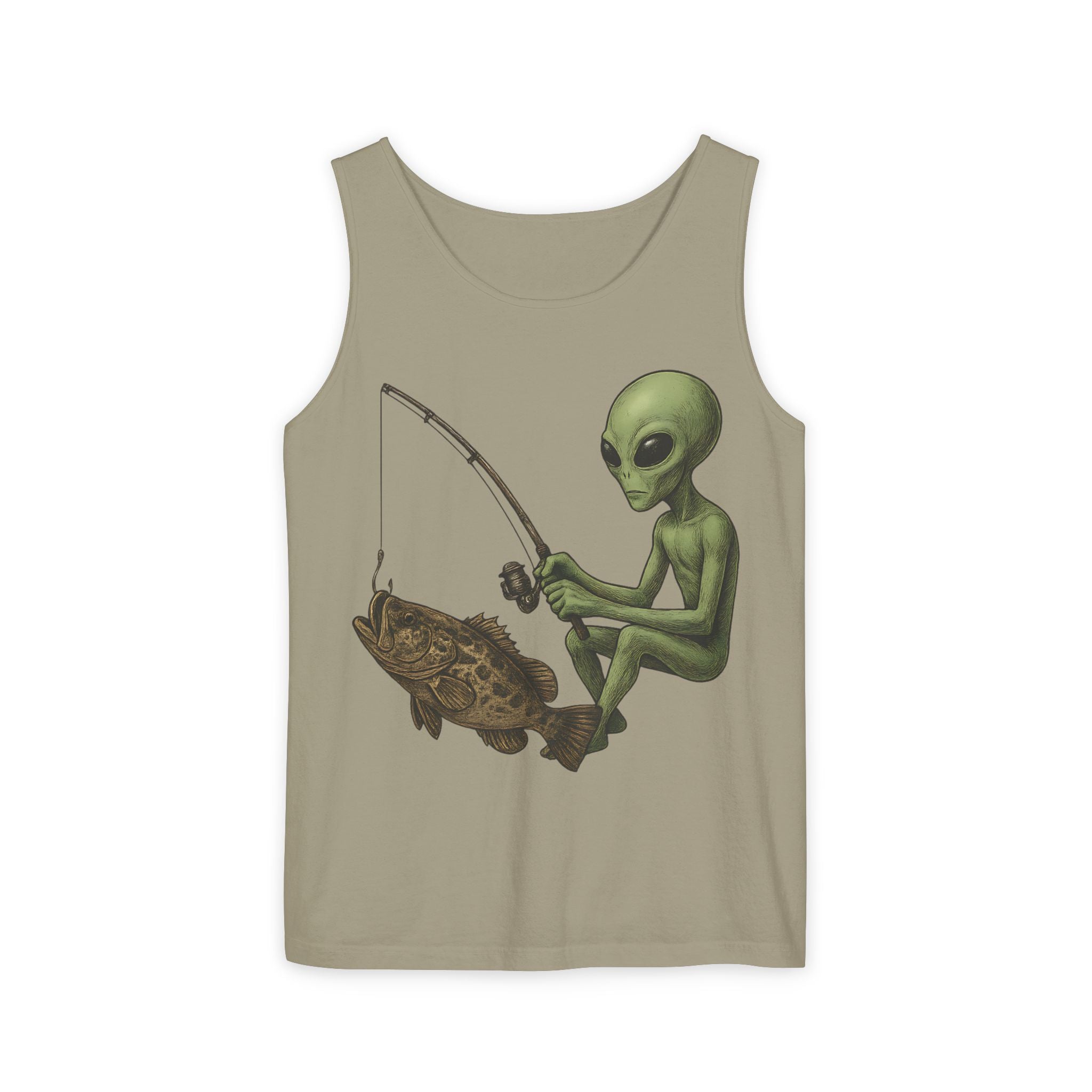 Alien Fishing Tank Top | Unisex Garment - Dyed Sleeveless Tee - Get Tight Gear