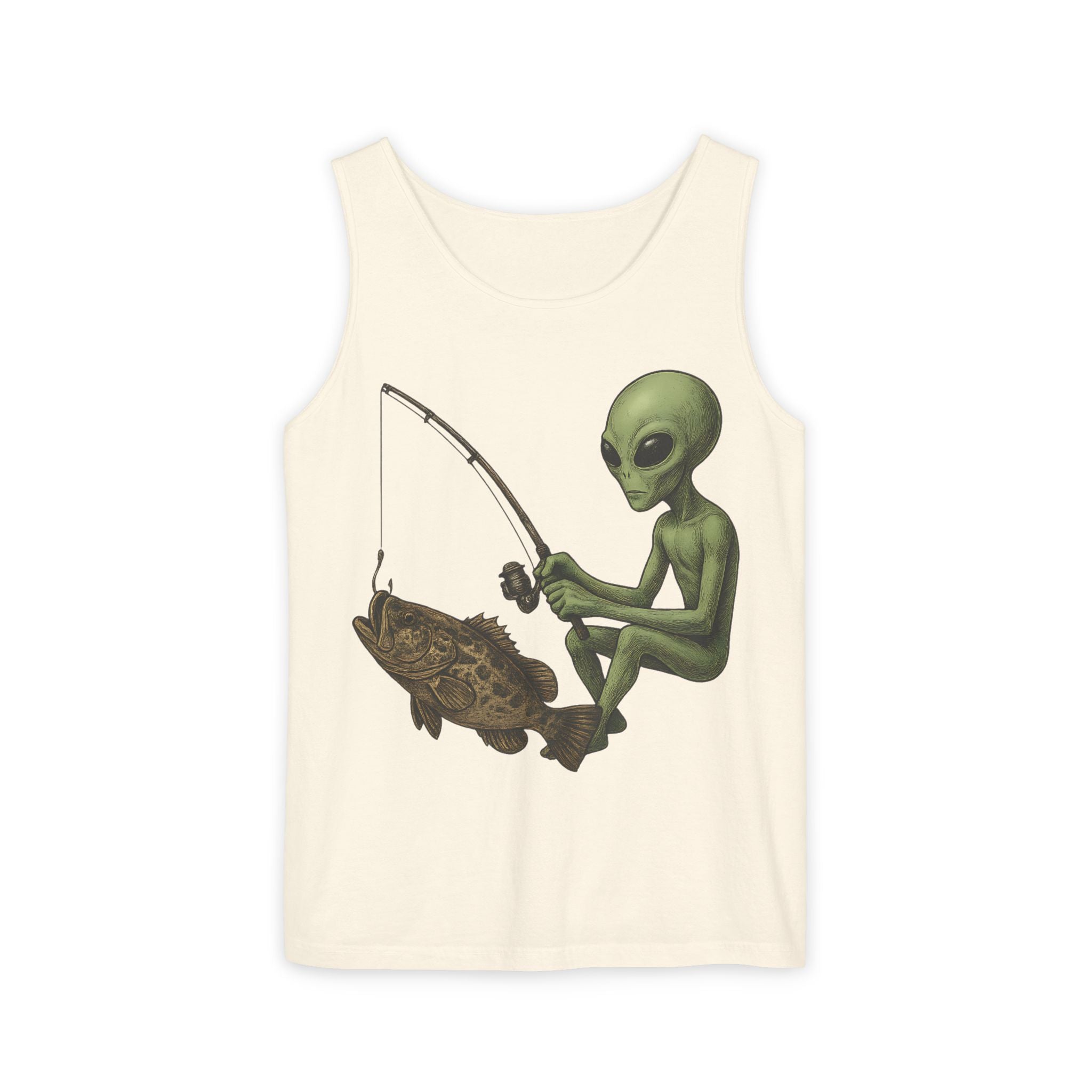 Alien Fishing Tank Top | Unisex Garment - Dyed Sleeveless Tee - Get Tight Gear