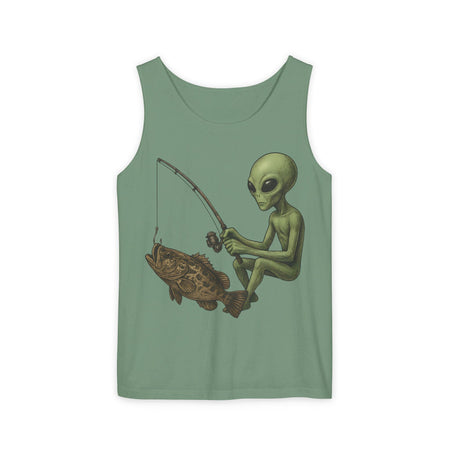 Alien Fishing Tank Top | Unisex Garment - Dyed Sleeveless Tee - Get Tight Gear