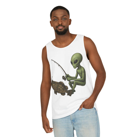 Alien Fishing Tank Top | Unisex Garment - Dyed Sleeveless Tee - Get Tight Gear