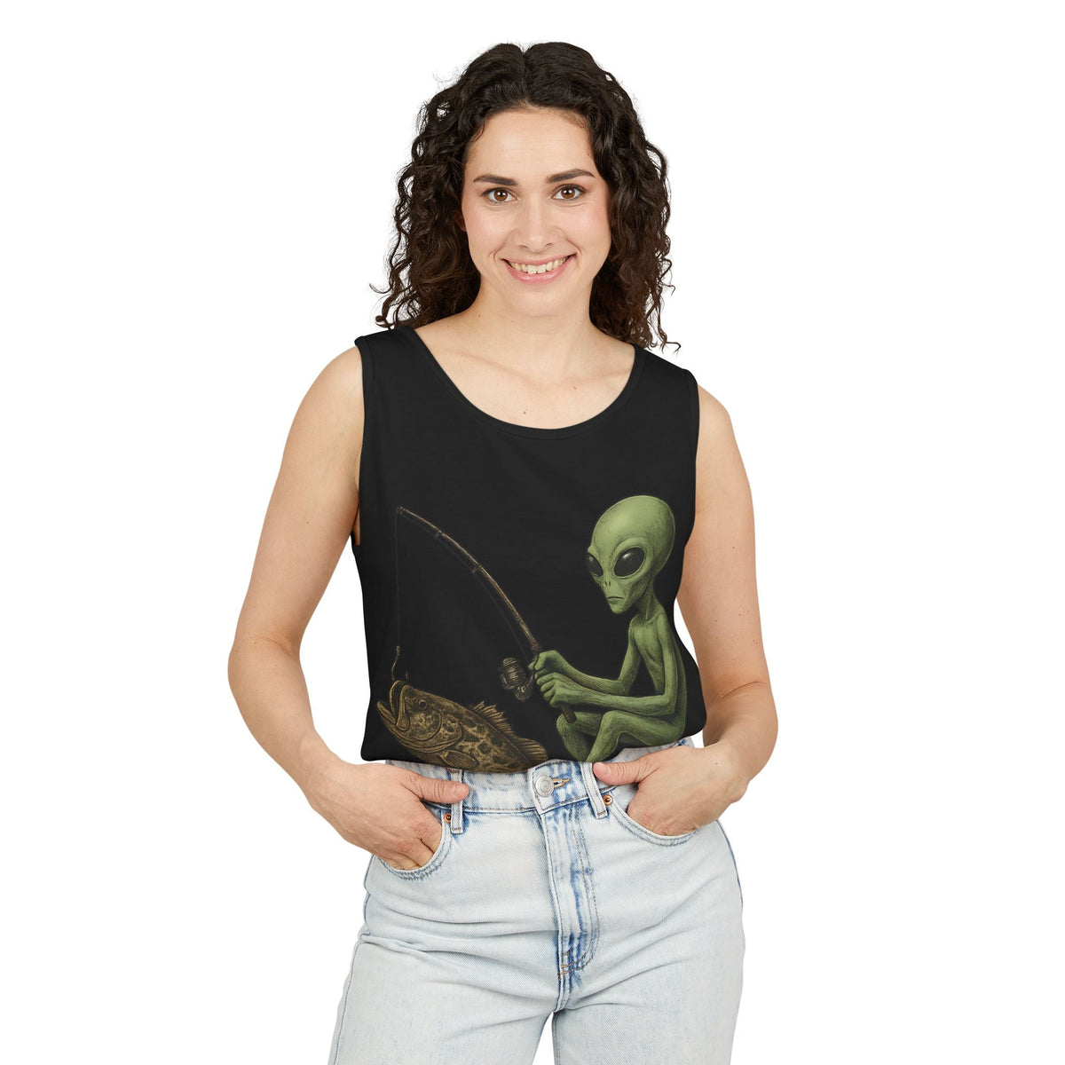 Alien Fishing Tank Top | Unisex Garment - Dyed Sleeveless Tee - Get Tight Gear