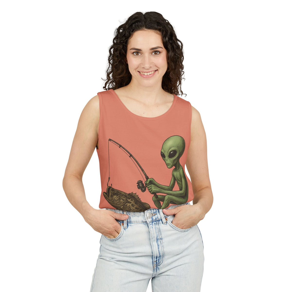 Alien Fishing Tank Top | Unisex Garment - Dyed Sleeveless Tee - Get Tight Gear