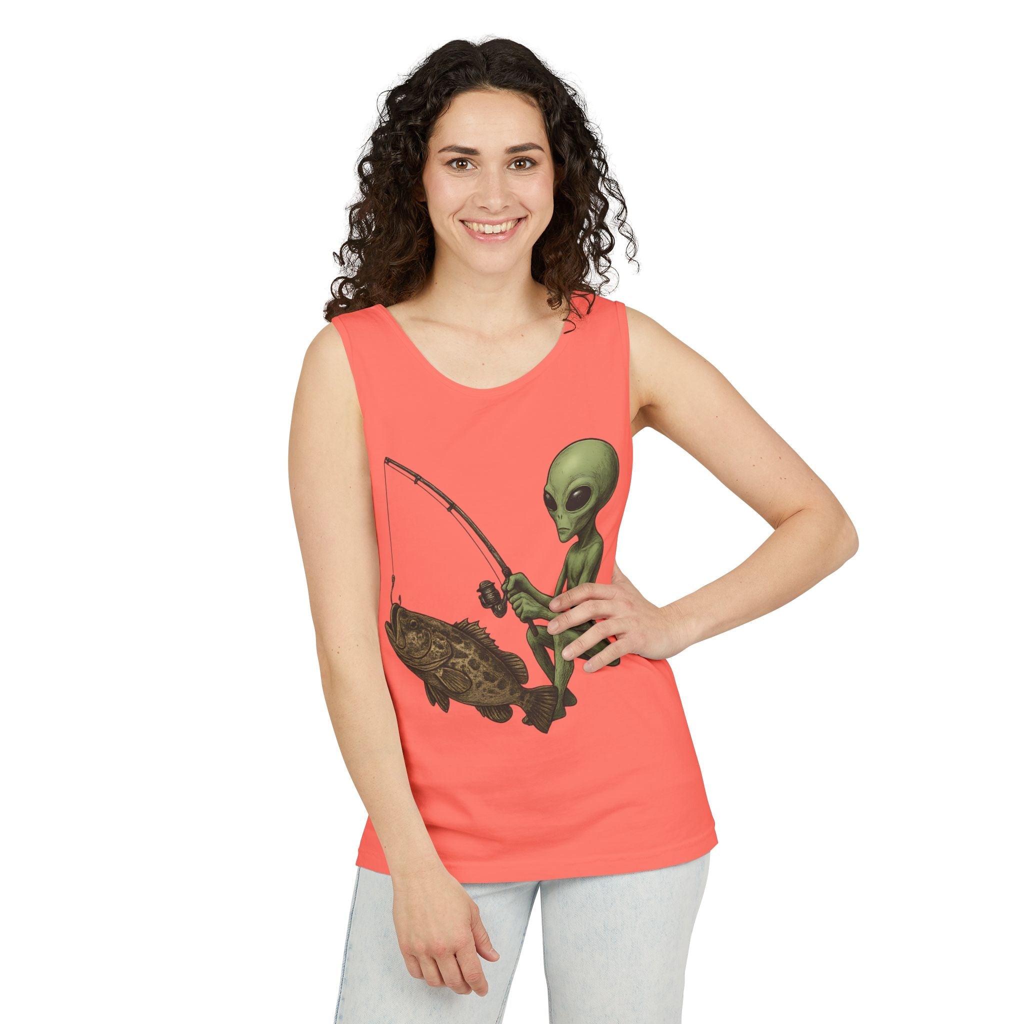 Alien Fishing Tank Top | Unisex Garment - Dyed Sleeveless Tee - Get Tight Gear