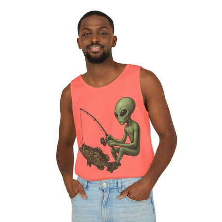 Alien Fishing Tank Top | Unisex Garment - Dyed Sleeveless Tee - Get Tight Gear