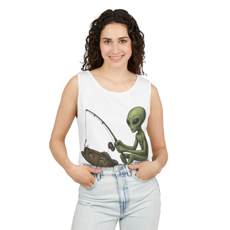 Alien Fishing Tank Top | Unisex Garment - Dyed Sleeveless Tee - Get Tight Gear