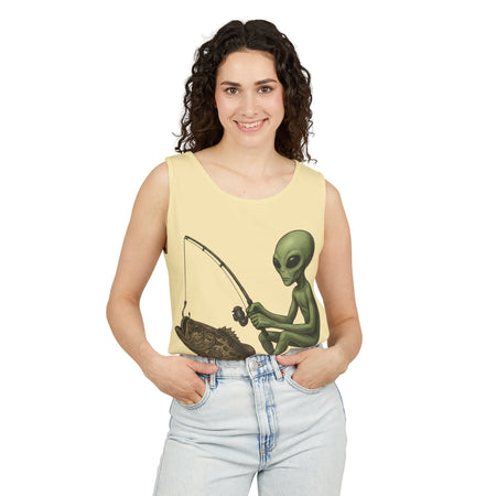 Alien Fishing Tank Top | Unisex Garment - Dyed Sleeveless Tee - Get Tight Gear