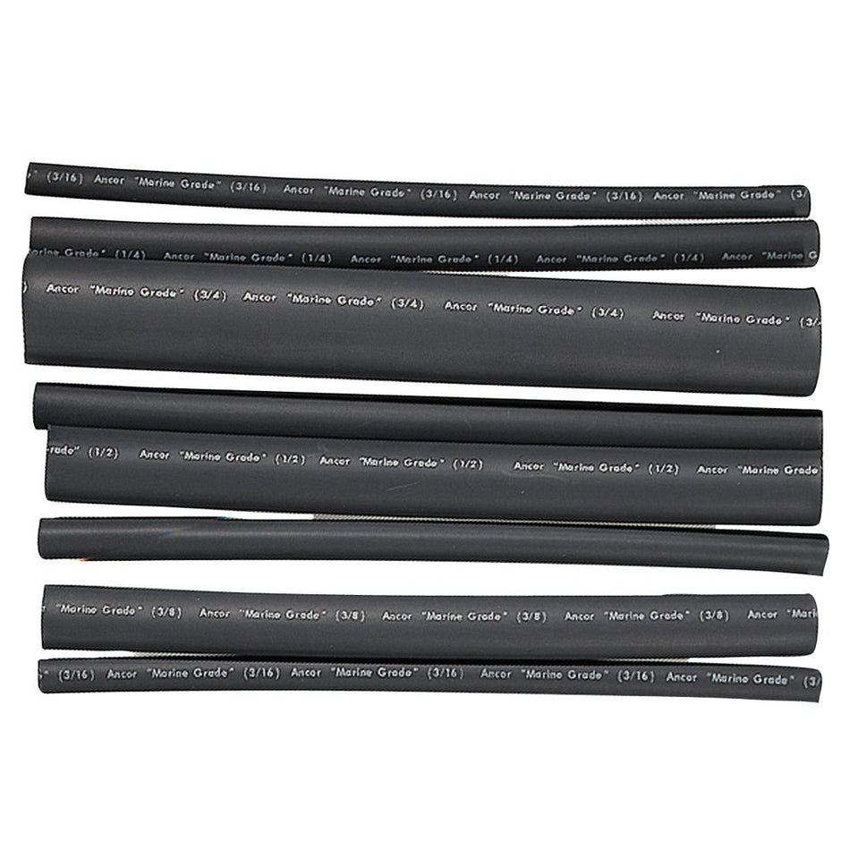 Ancor Adhesive Lined Heat Shrink Tubing - Assorted 8 - Pack, 6", 20 - 2/0 AWG, Black - Get Tight Gear