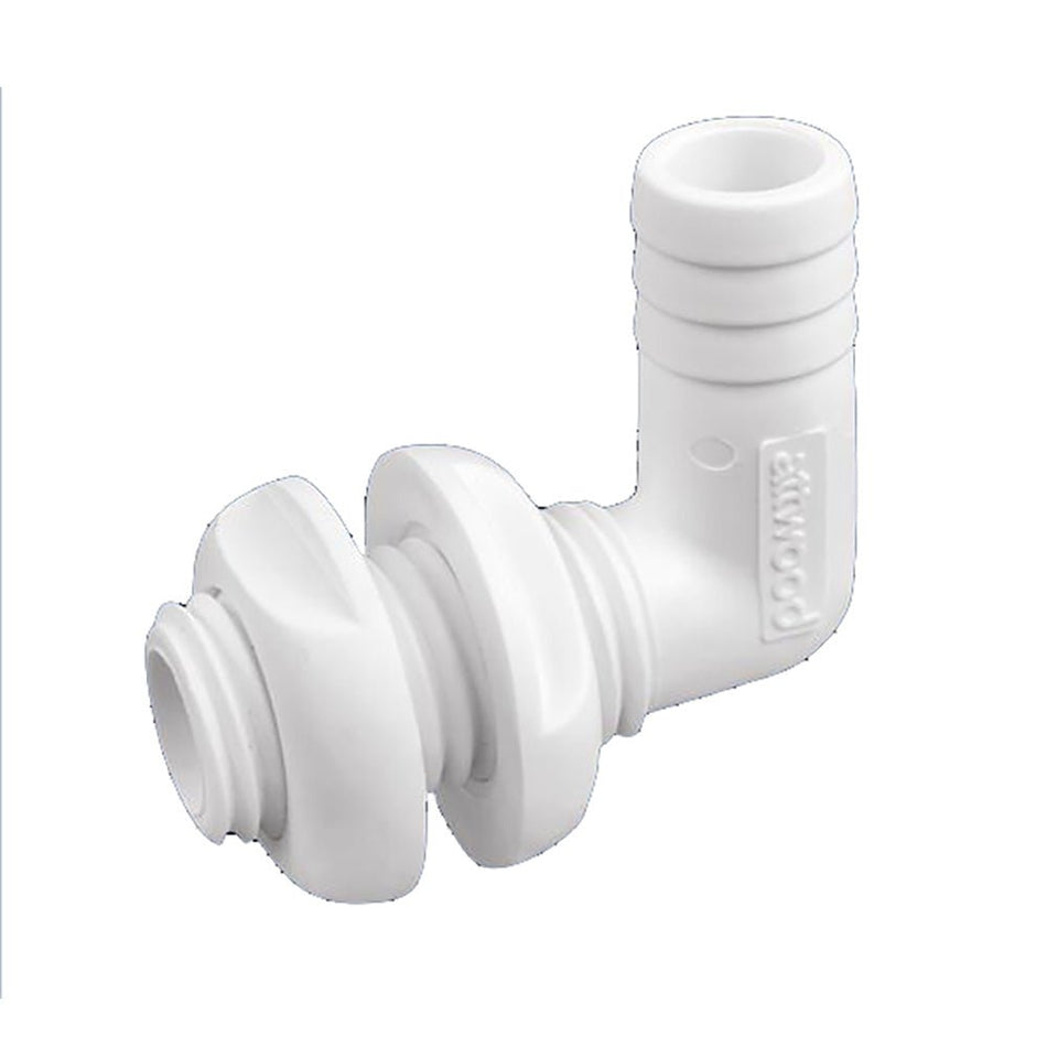 Attwood White Plastic 90 Degree Thru - Hull Connector - 1 - 1/8" Inner Diameter - Get Tight Gear