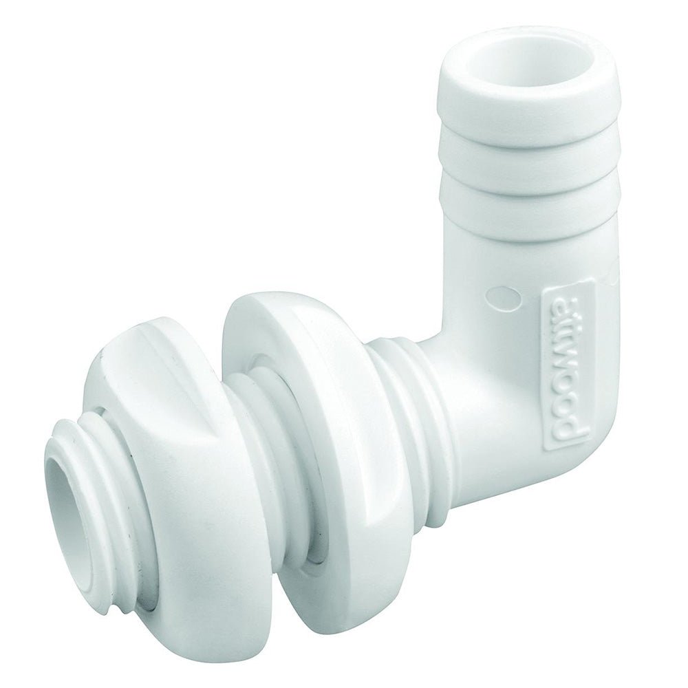Attwood White Plastic 90 Degree Thru - Hull Connector - 3/4" Inner Diameter - Get Tight Gear