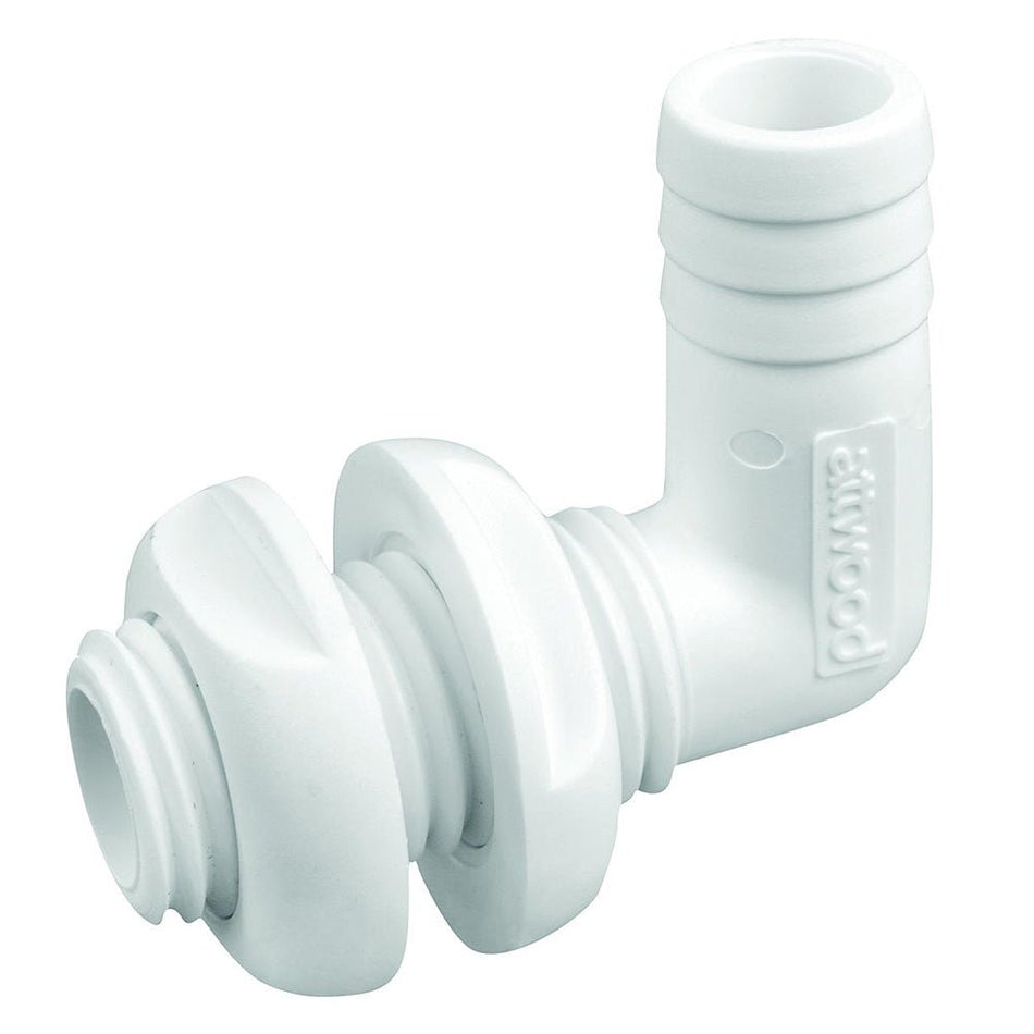 Attwood White Plastic 90 Degree Thru - Hull Connector - 3/4" Inner Diameter - Get Tight Gear