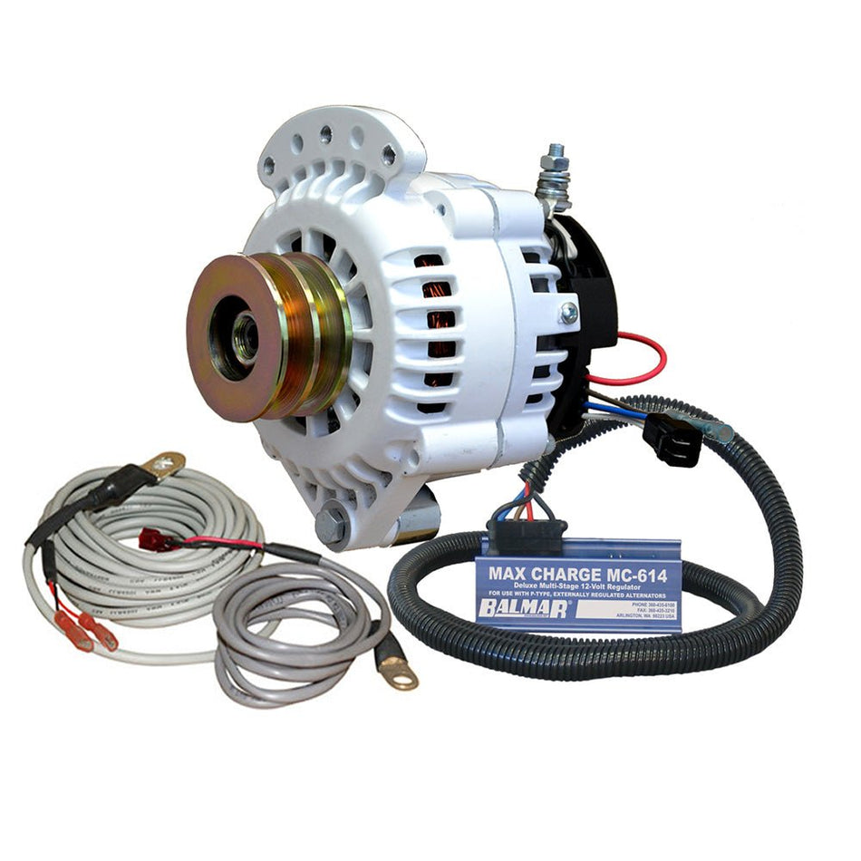 Balmar Alternator 100 AMP Kit 12V 1 - 2" Single Foot Spindle Mount Dual Vee Pulley Regulator & Temp Sensor - Get Tight Gear