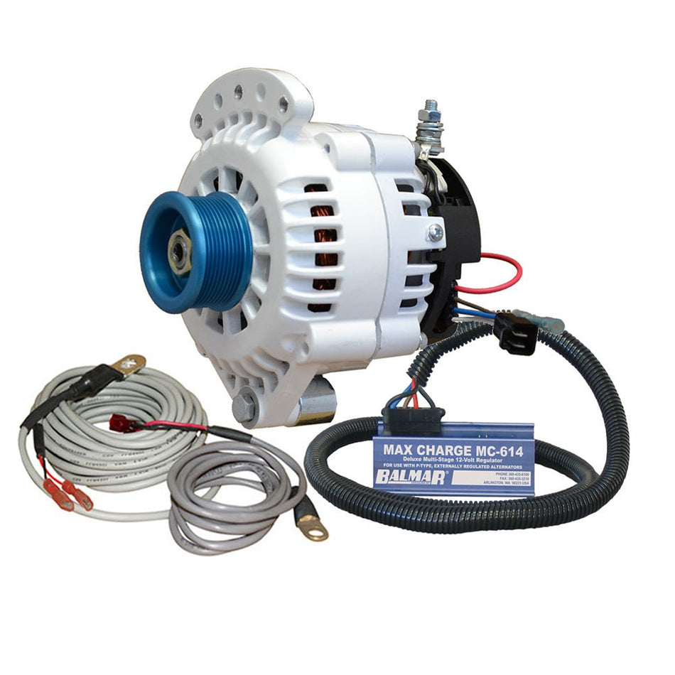 Balmar Alternator 100 AMP Kit 12V 1 - 2" Single Foot Spindle Mount J10 Pulley Regulator & Temp Sensor - Get Tight Gear