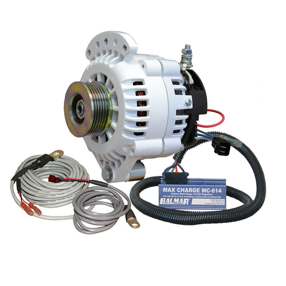 Balmar Alternator 100 AMP Kit 12V 1 - 2" Single Foot Spindle Mount K6 Pulley Regulator & Temp Sensor - Get Tight Gear