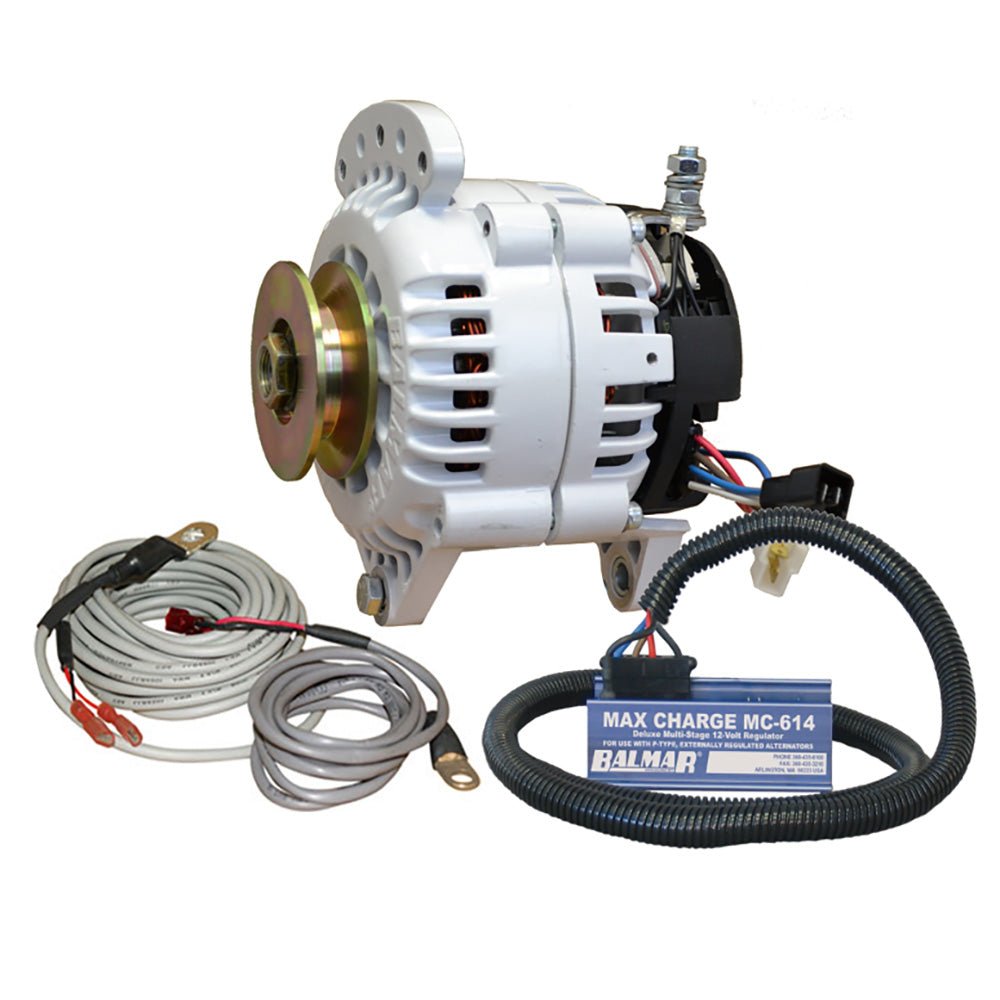 Balmar Alternator 100 AMP Kit 12V 3.15" Dual Foot Saddle Single Vee Pulley Regulator & Temp Sensor - Get Tight Gear