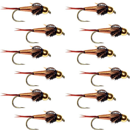 Barbless Bead Head Copper John Nymph Fly 1 Dozen Fishing Flies - Hook Size 12 - Get Tight Gear