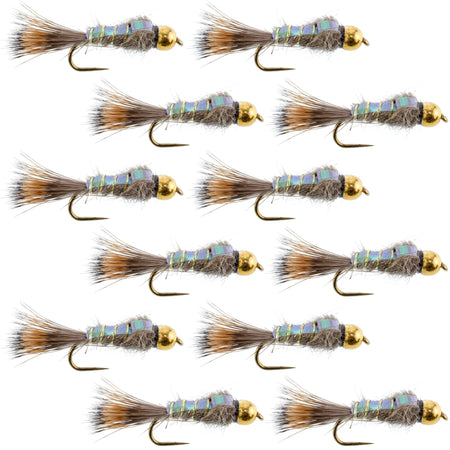 Barbless Bead Head Flash Back Gold Ribbed Hare's Ear Nymph 1 Dozen Flies Hook Size 14 - Get Tight Gear