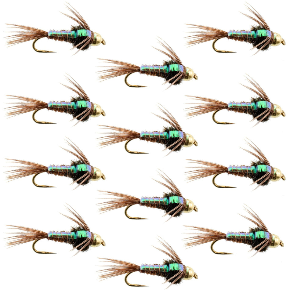 Barbless Bead Head Flashback Pheasant Tail Nymph Fly 1 Dozen Flies Hook Size 16 - Get Tight Gear