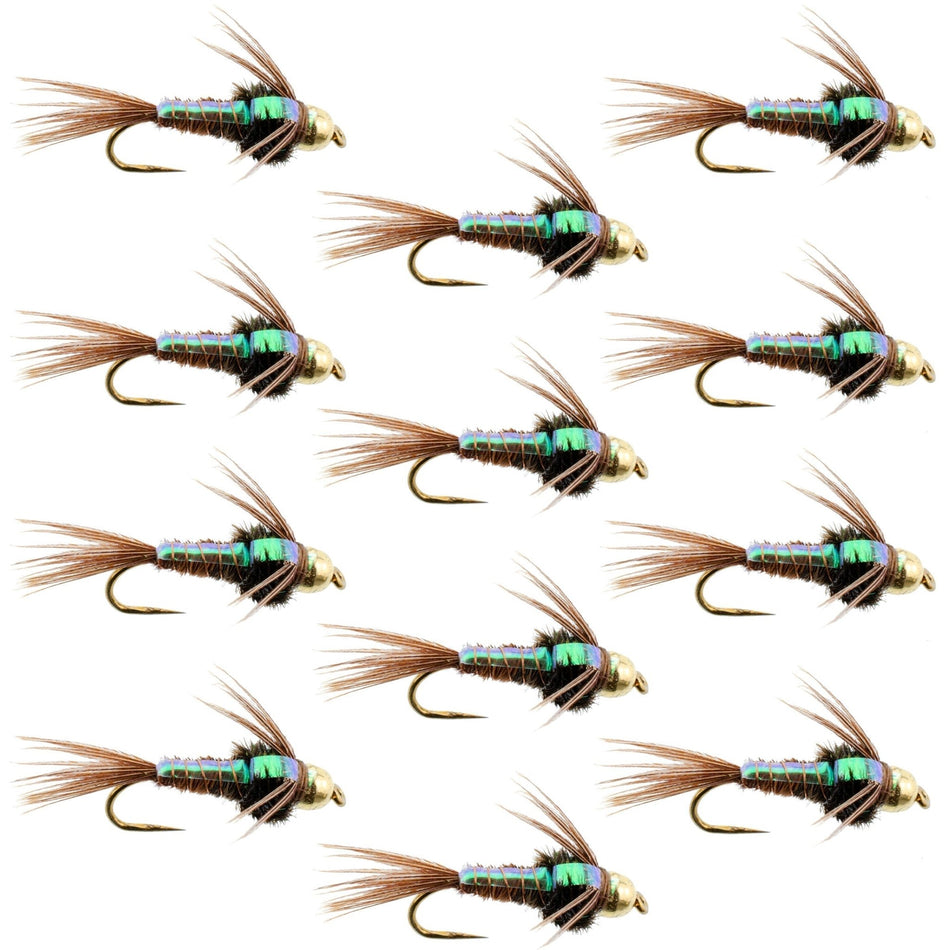 Barbless Bead Head Flashback Pheasant Tail Nymph Fly 1 Dozen Flies Hook Size 18 - Get Tight Gear