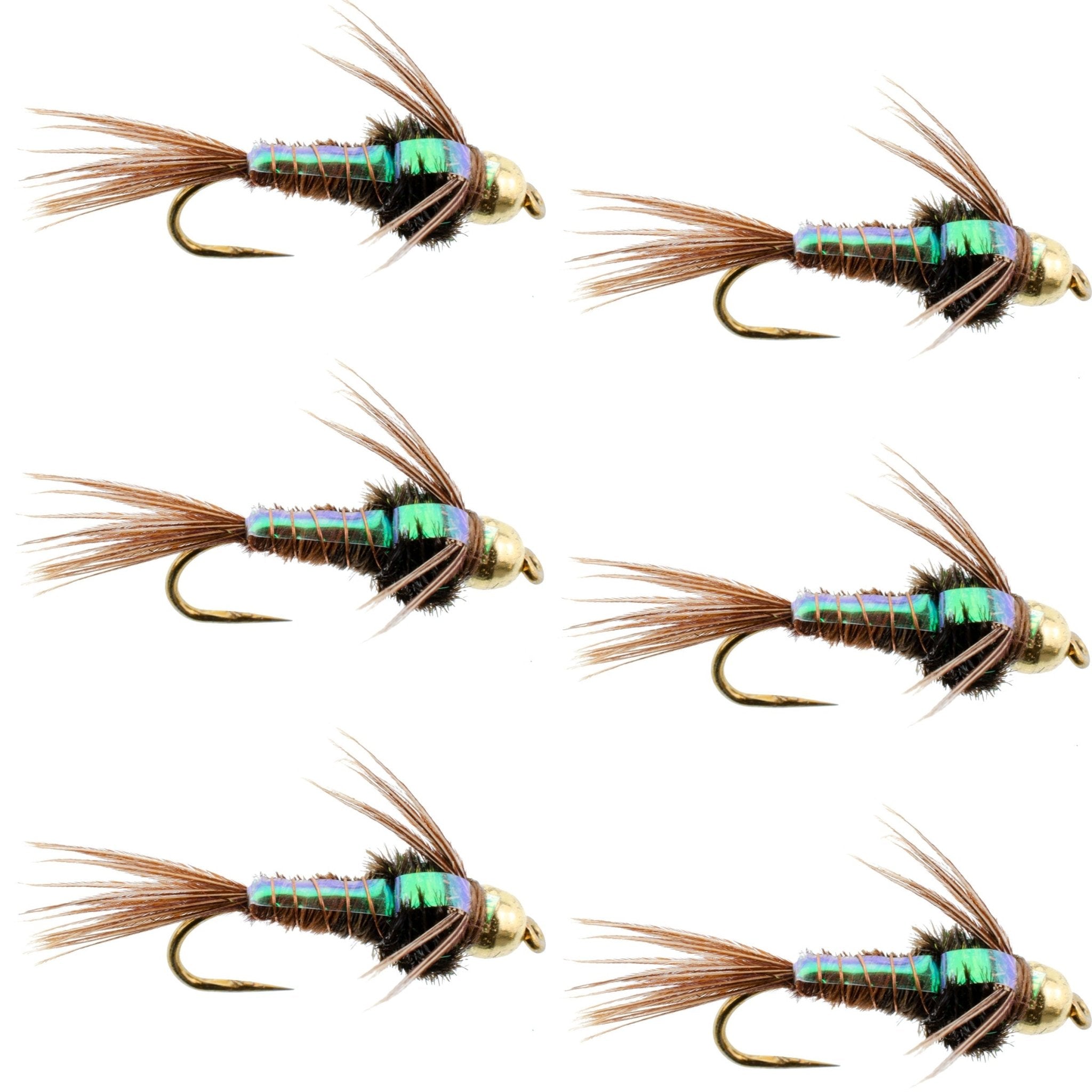 Barbless Bead Head Flashback Pheasant Tail Nymph Fly 6 Flies Hook Size 12 - Get Tight Gear