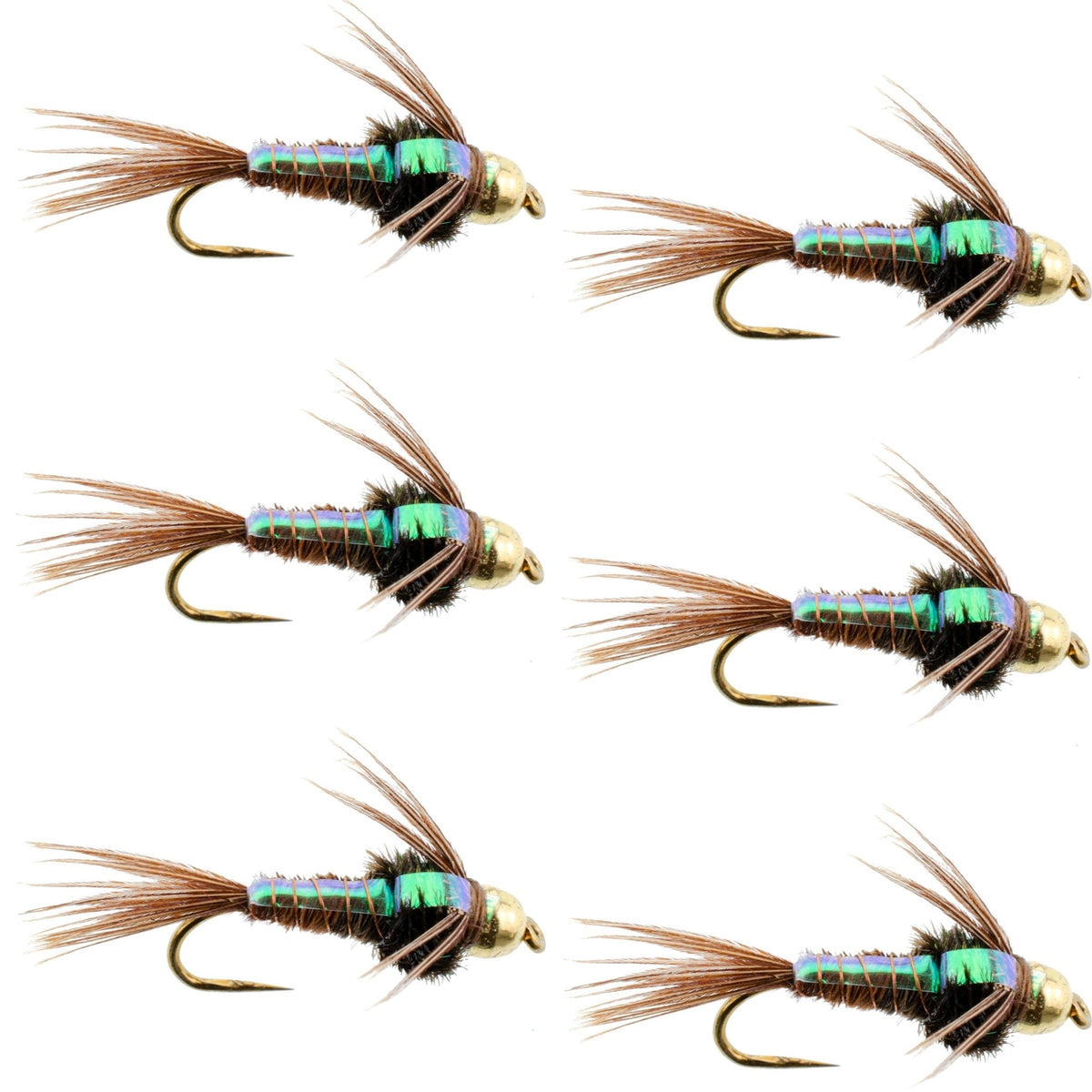 Barbless Bead Head Flashback Pheasant Tail Nymph Fly 6 Flies Hook Size 14 - Get Tight Gear