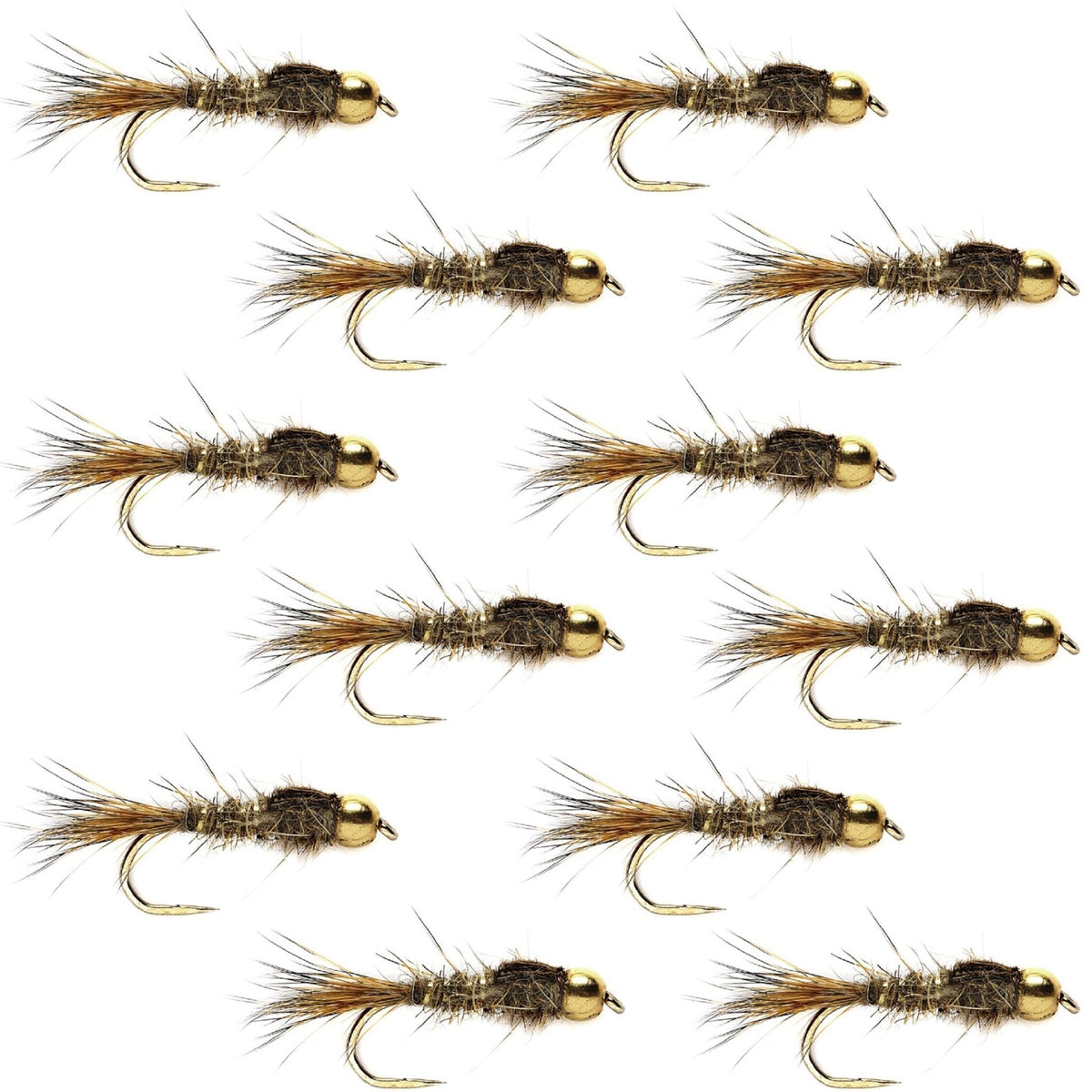 Barbless Bead Head Gold Ribbed Hare's Ear Nymph 1 Dozen Flies Hook Size 14 - Get Tight Gear
