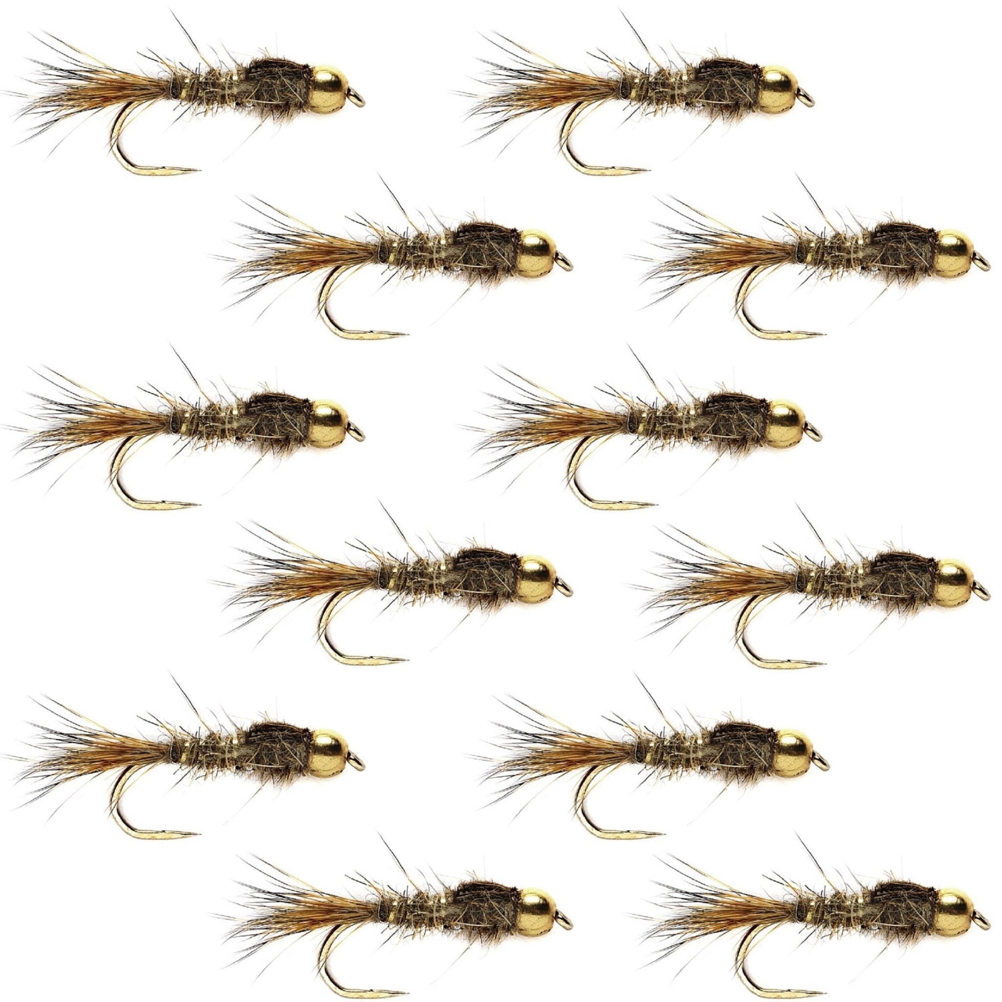 Barbless Bead Head Gold Ribbed Hare's Ear Nymph 1 Dozen Flies Hook Size 14 - Get Tight Gear