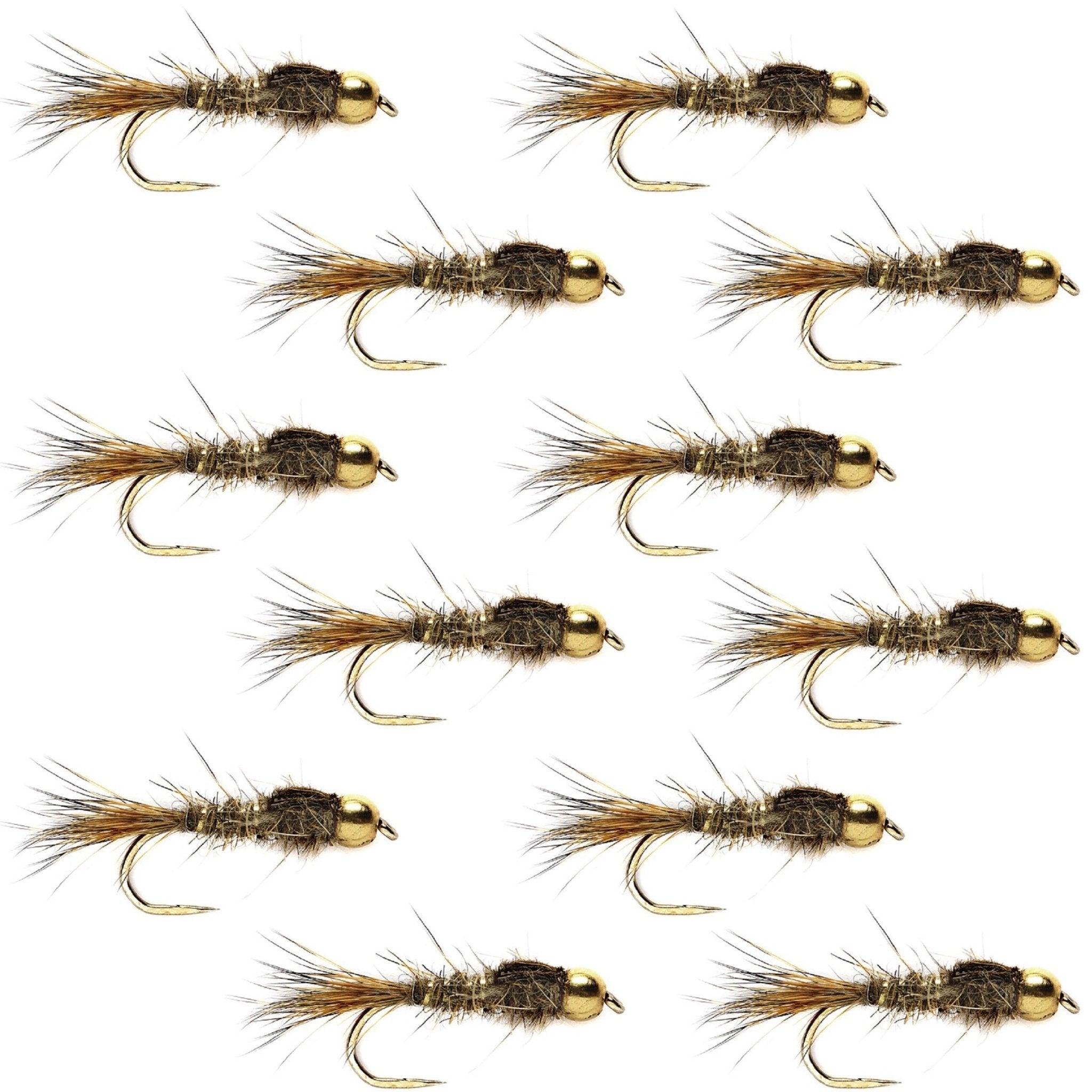 Barbless Bead Head Gold Ribbed Hare's Ear Nymph 1 Dozen Flies Hook Size 16 - Get Tight Gear