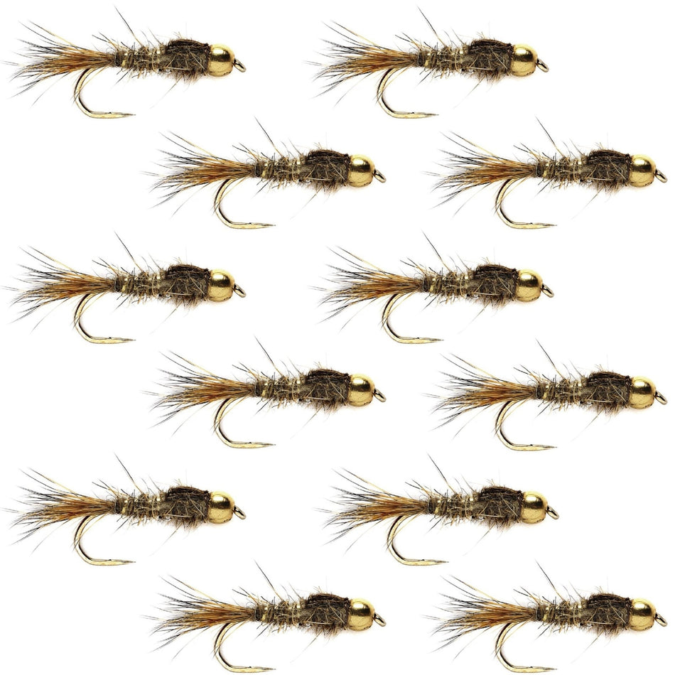 Barbless Bead Head Gold Ribbed Hare's Ear Nymph 1 Dozen Flies Hook Size 16 - Get Tight Gear