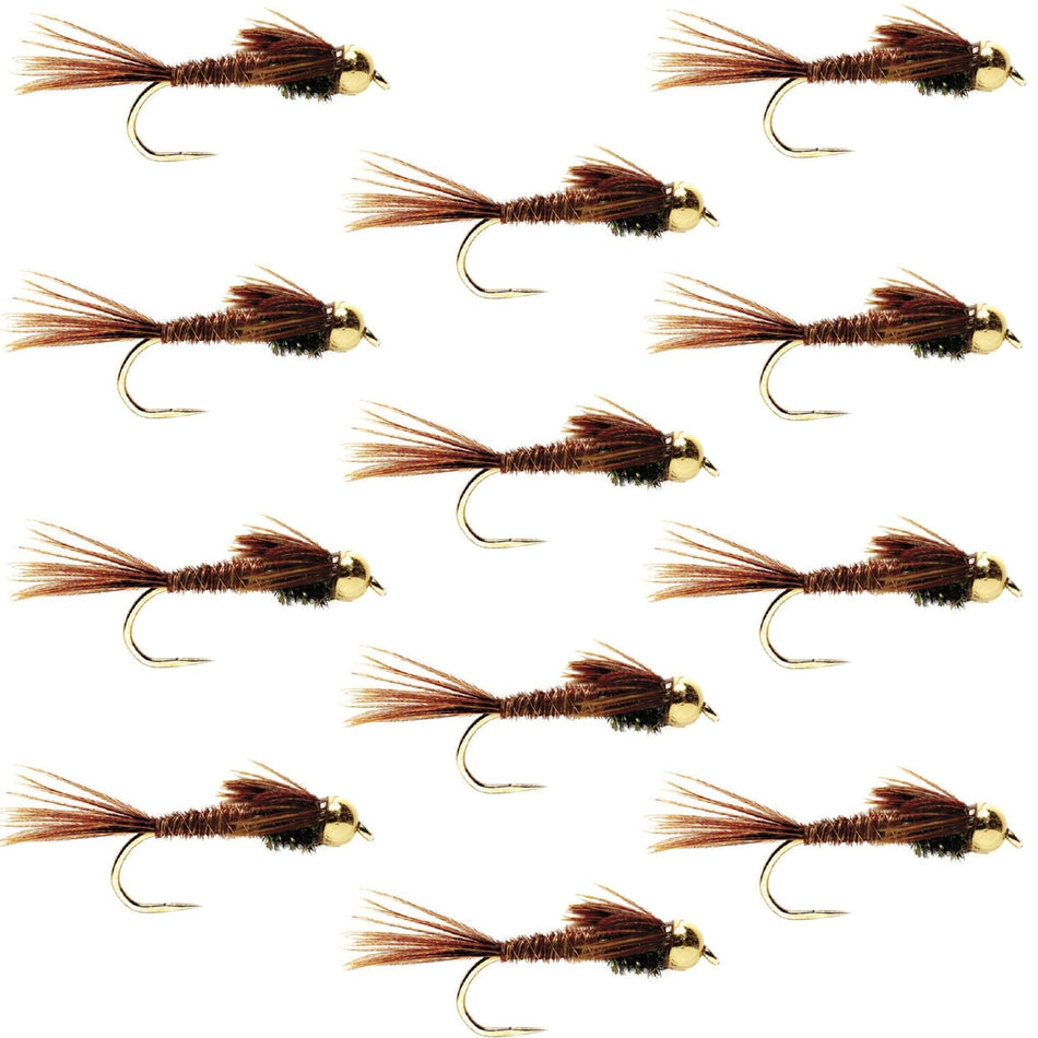 Barbless Bead Head Pheasant Tail Nymph Fly 1 Dozen Flies Hook Size 14 - Get Tight Gear
