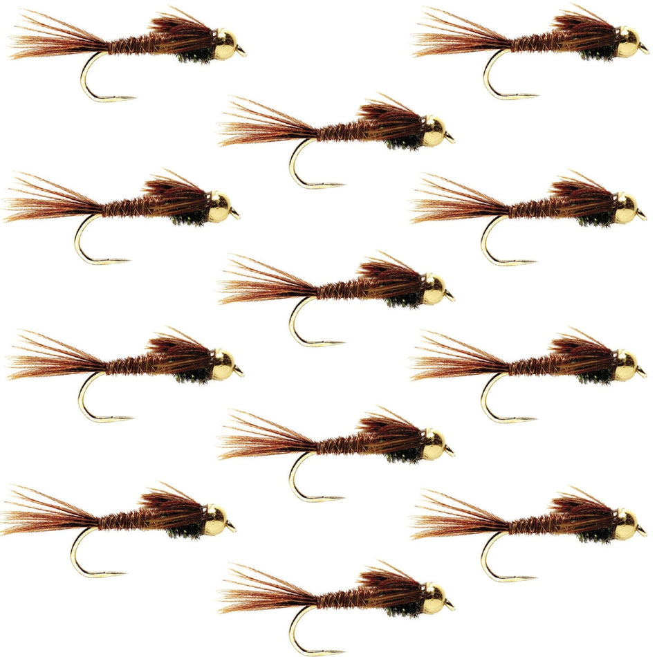 Barbless Bead Head Pheasant Tail Nymph Fly 1 Dozen Flies Hook Size 16 - Get Tight Gear