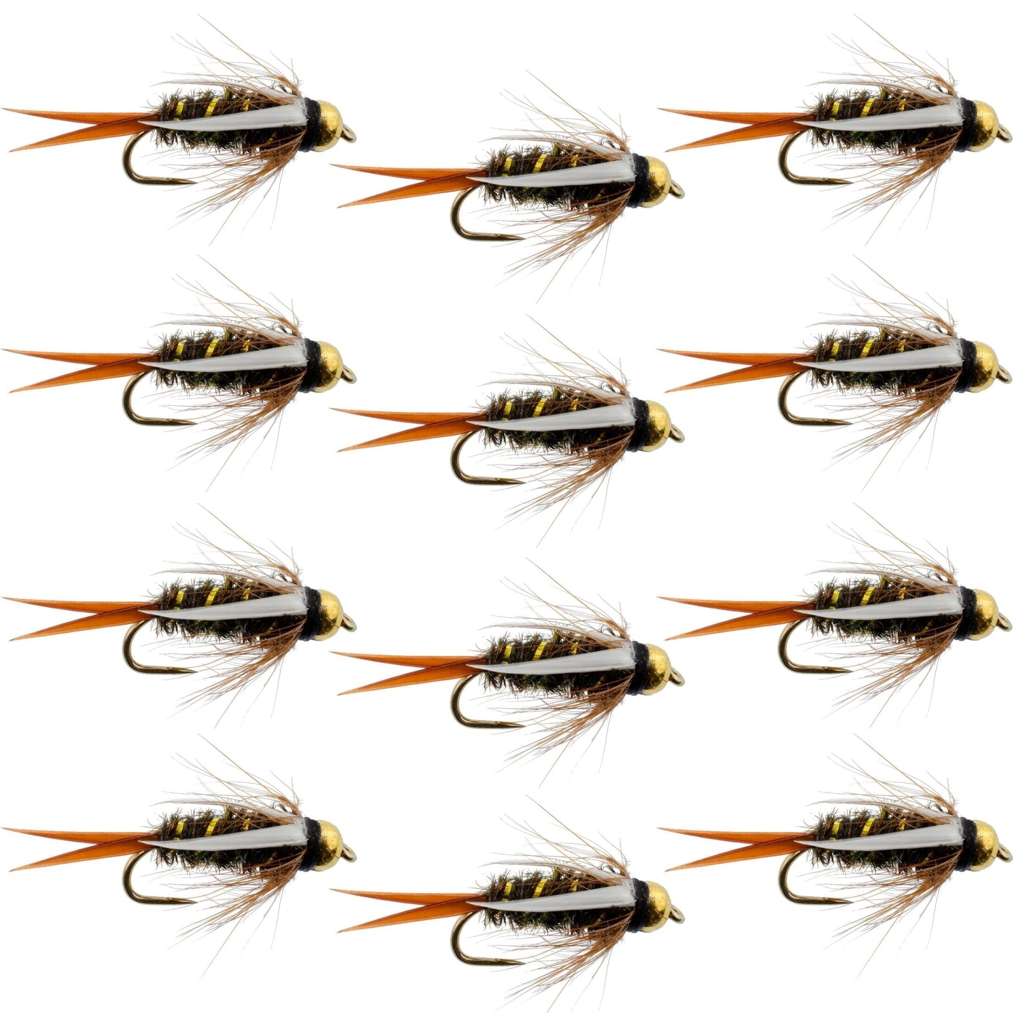 Barbless Bead Head Prince Nymph Fly Fishing Flies - 1 Dozen Flies Hook Size 10 - Get Tight Gear
