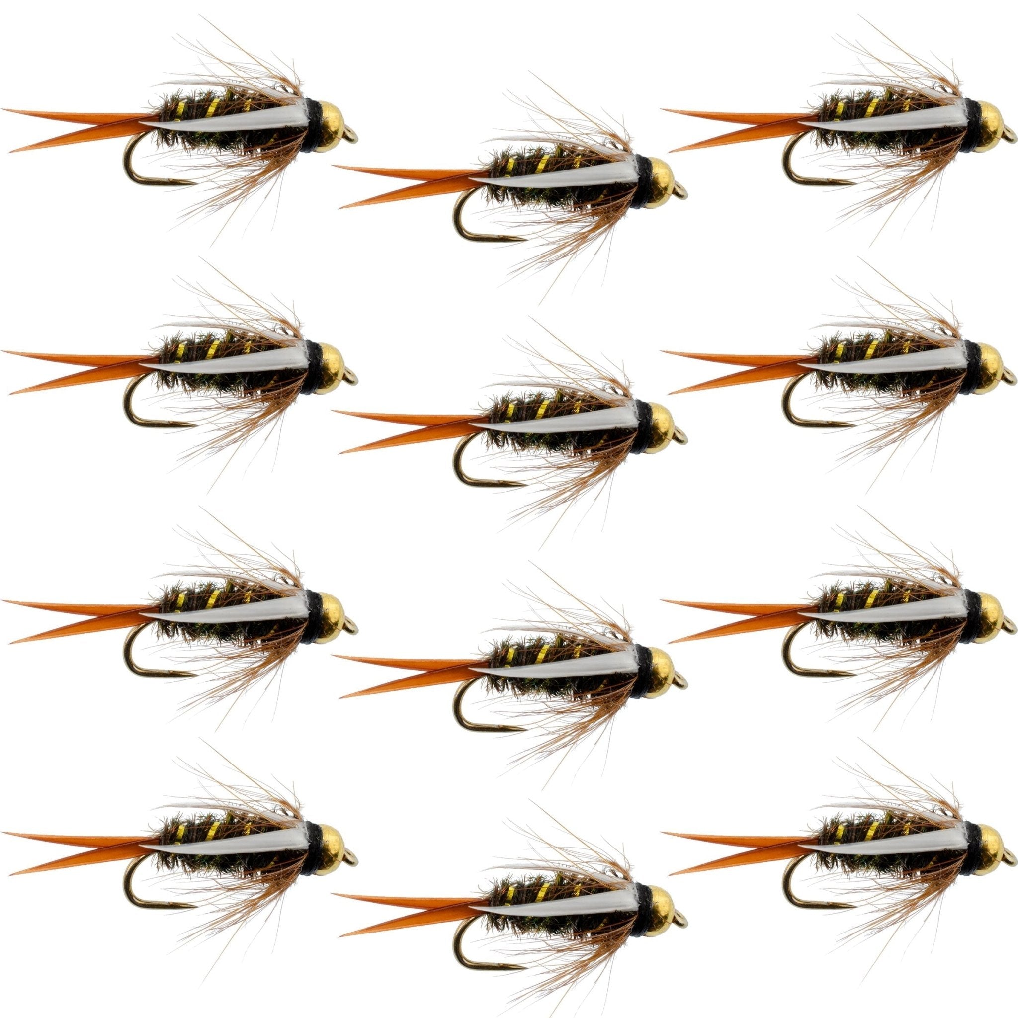 Barbless Bead Head Prince Nymph Fly Fishing Flies - 1 Dozen Flies Hook Size 12 - Get Tight Gear