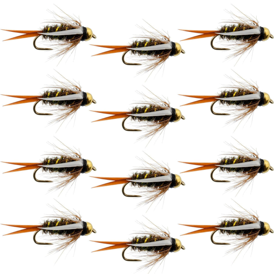Barbless Bead Head Prince Nymph Fly Fishing Flies - 1 Dozen Flies Hook Size 14 - Get Tight Gear