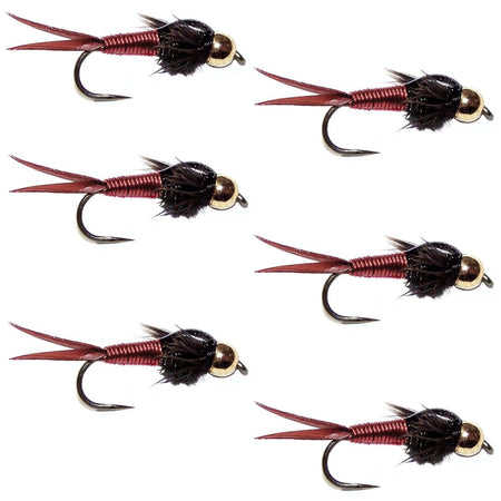 Barbless Bead Head Red Copper John Nymph Fly - 6 Flies Hook Size 12 - Get Tight Gear