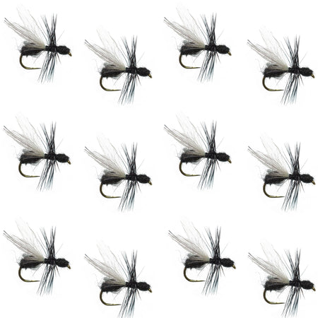 Barbless Black Fur Flying Ant Terrestrial Trout Dry Fly Fishing Flies - 1 Dozen Flies Hook Size 14 - Get Tight Gear