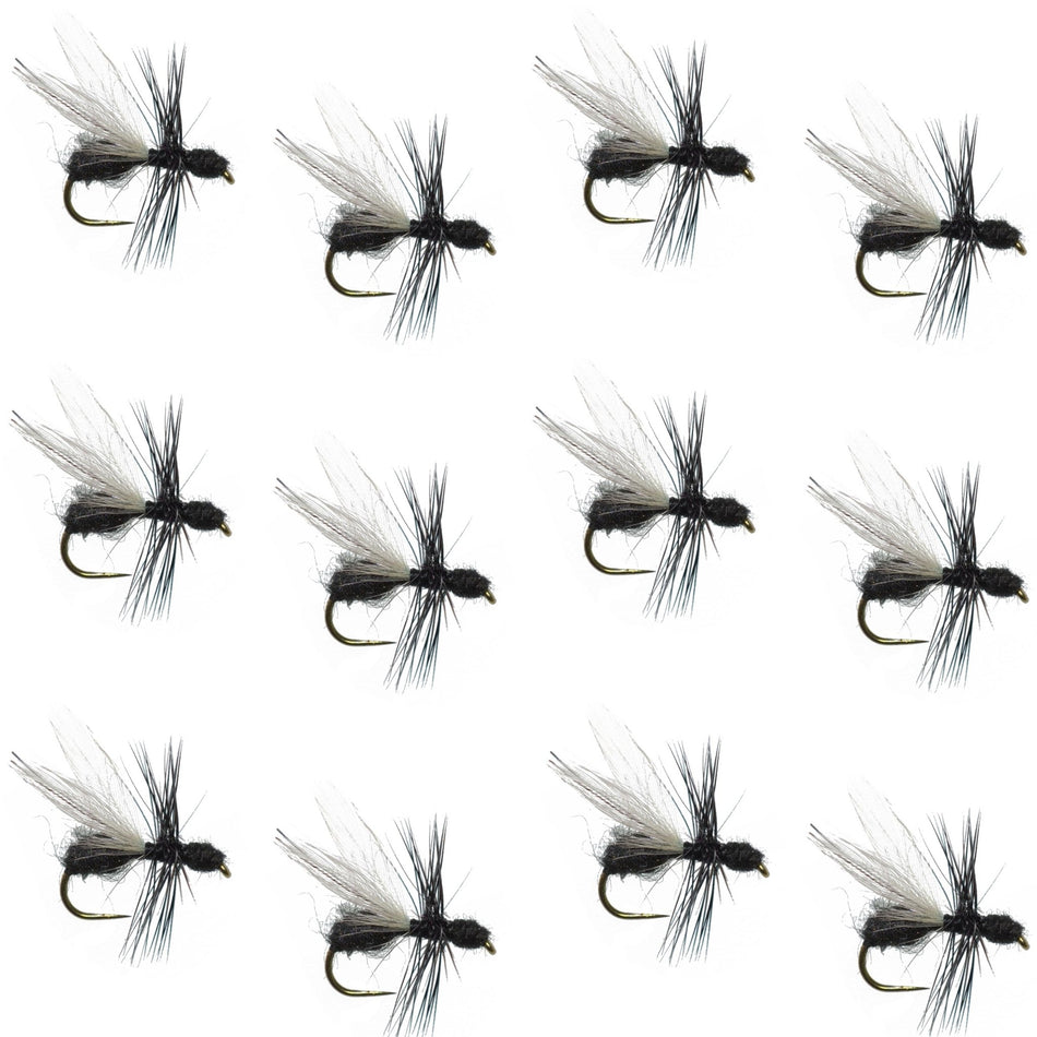 Barbless Black Fur Flying Ant Terrestrial Trout Dry Fly Fishing Flies - 1 Dozen Flies Hook Size 14 - Get Tight Gear
